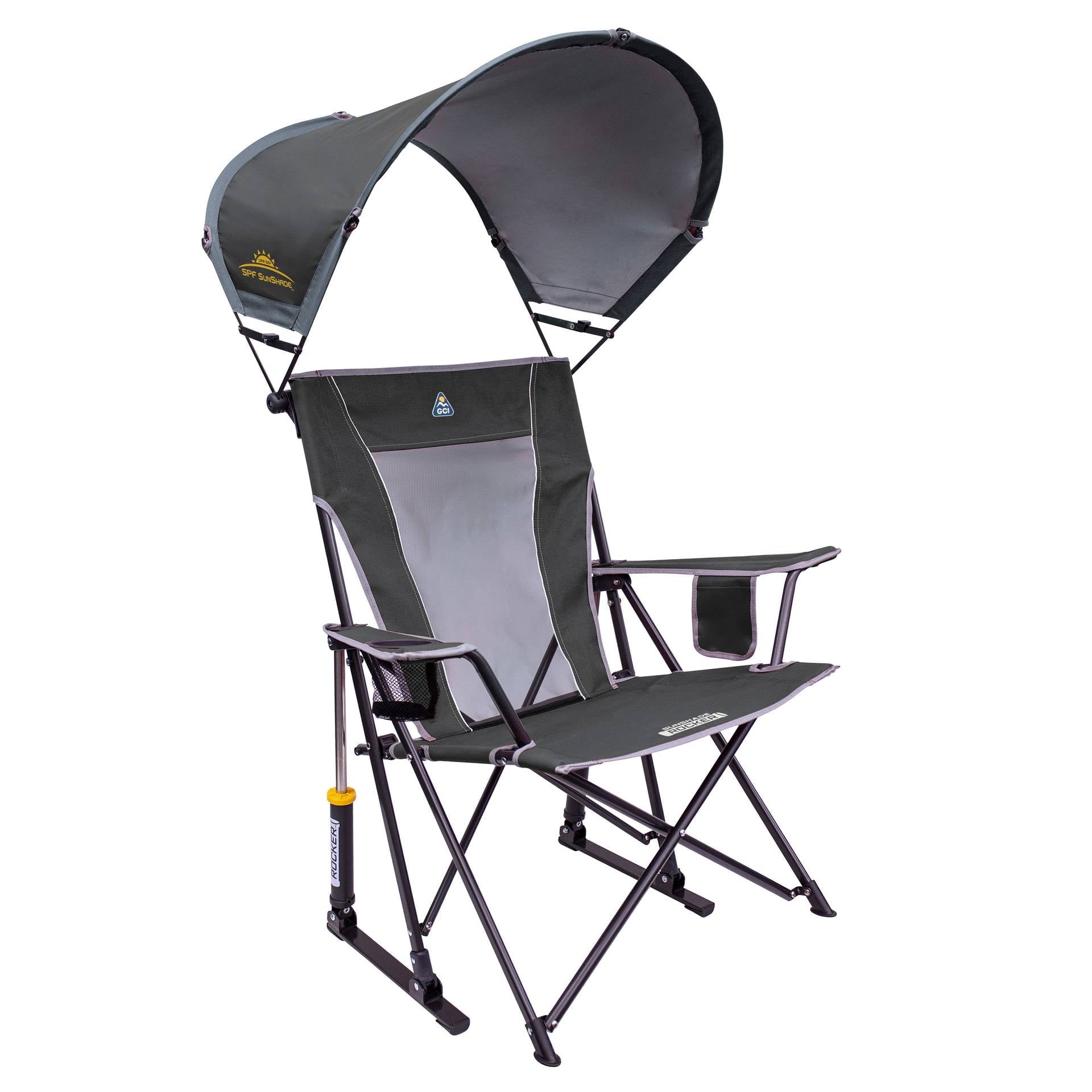 SunShade Rocker Foldable Rocking Camp Chair with Shade Canopy, Pewter