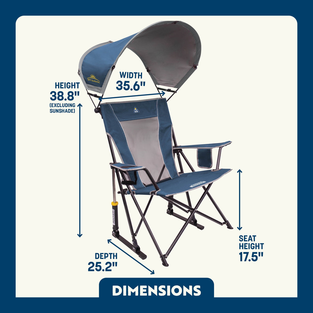 SunShade Rocker Foldable Rocking Camp Chair with Shade Canopy, Pewter