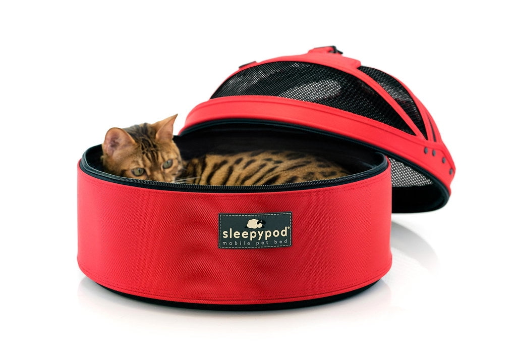 Mobile Pet Bed — Multi-use Travel Pet Bed, Crash-Tested Car Seat, &amp; Carrier for Dogs and Cats up to 15 Pounds (Strawberry Red)
