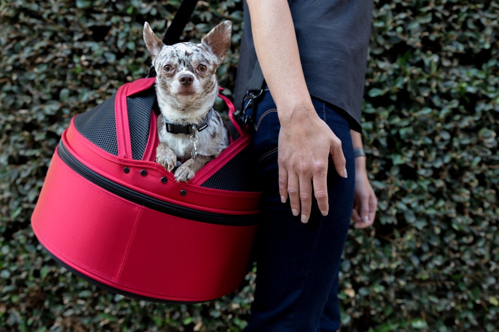 Mobile Pet Bed — Multi-use Travel Pet Bed, Crash-Tested Car Seat, &amp; Carrier for Dogs and Cats up to 15 Pounds (Strawberry Red)