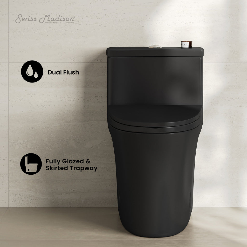 One-Piece 12" Rough-in 1.1/1.6 GPF Dual Top Flush Elongated Toilet in Matte Black