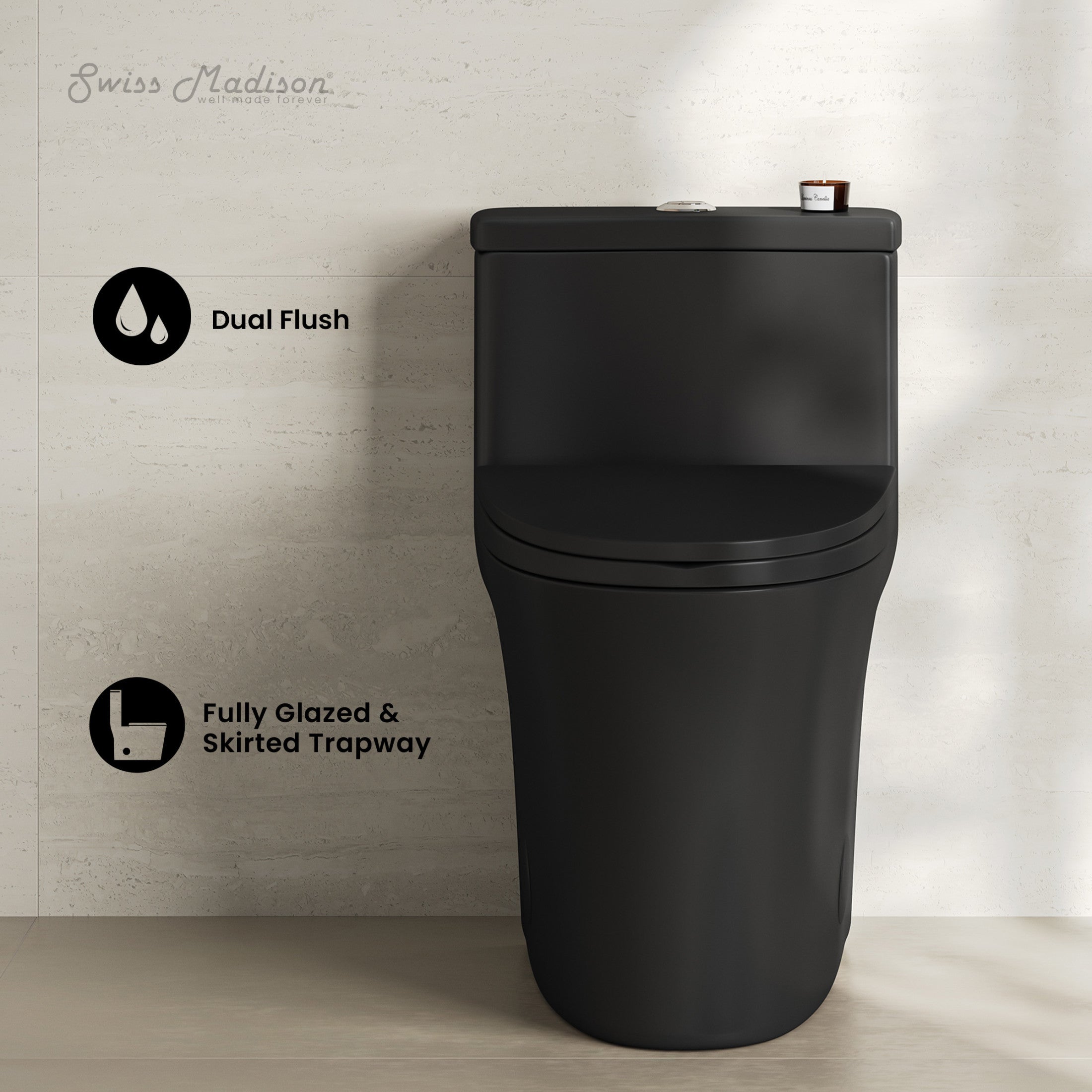 One-Piece 12" Rough-in 1.1/1.6 GPF Dual Top Flush Elongated Toilet in Matte Black
