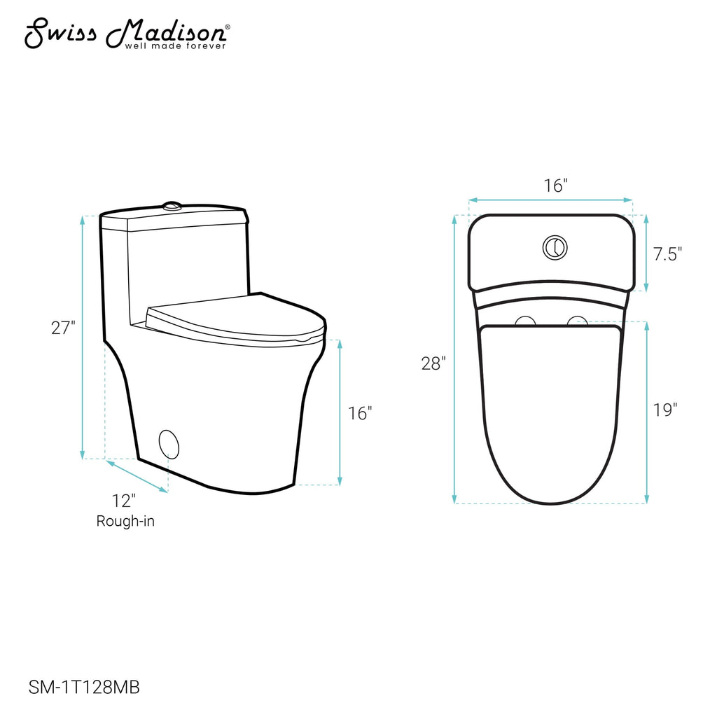 One-Piece 12" Rough-in 1.1/1.6 GPF Dual Top Flush Elongated Toilet in Matte Black