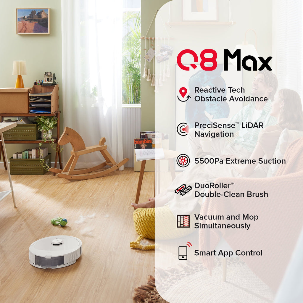 Q8 Max Robot Vacuum and Mop with Obstacle Avoidance, LiDAR Navigation, 5500Pa Suction Power, and App Control(White)