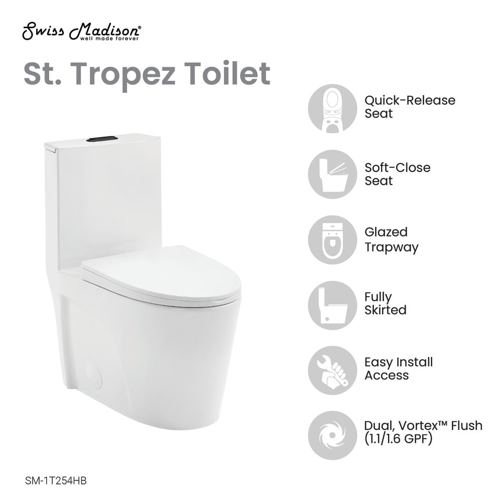 One Piece Elongated Toilet Dual Vortex™ Flush, Black Hardware