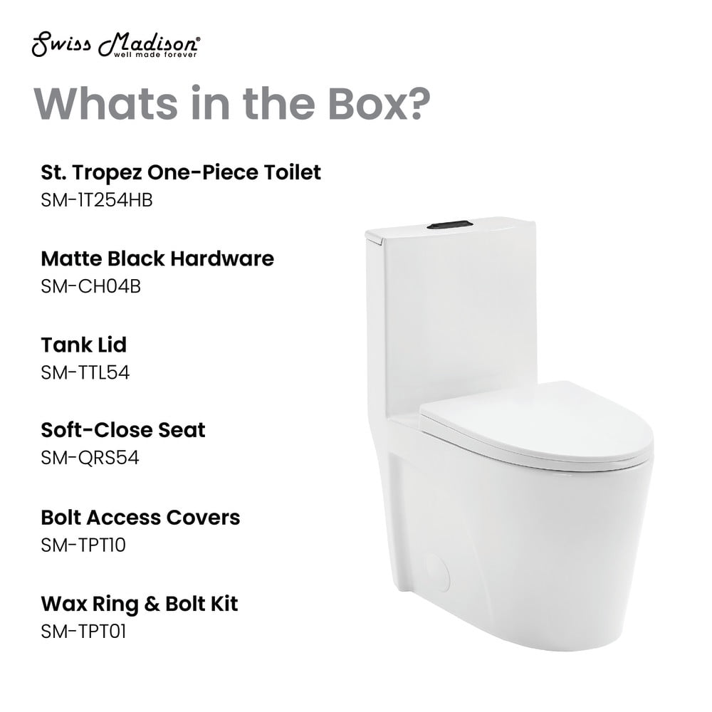 One Piece Elongated Toilet Dual Vortex™ Flush, Black Hardware