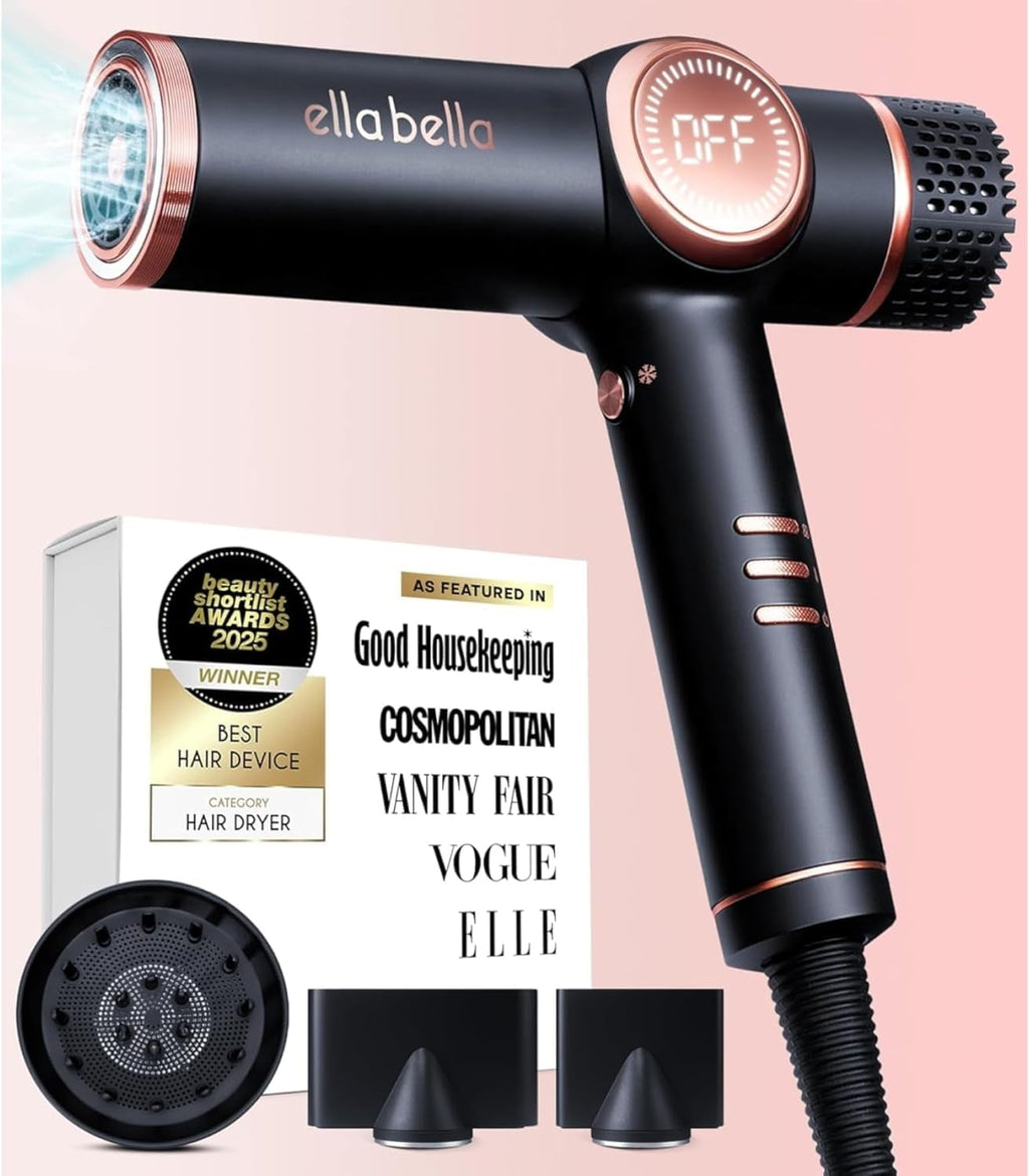 Professional Ionic Hair Dryer with Diffuser, Negative Ion Blow Dryer, Suitable All Hair Types • Intelligent Heat Control &amp; Rapid Drying Speeds • Lightweight Design &amp; Low Noise (Black)