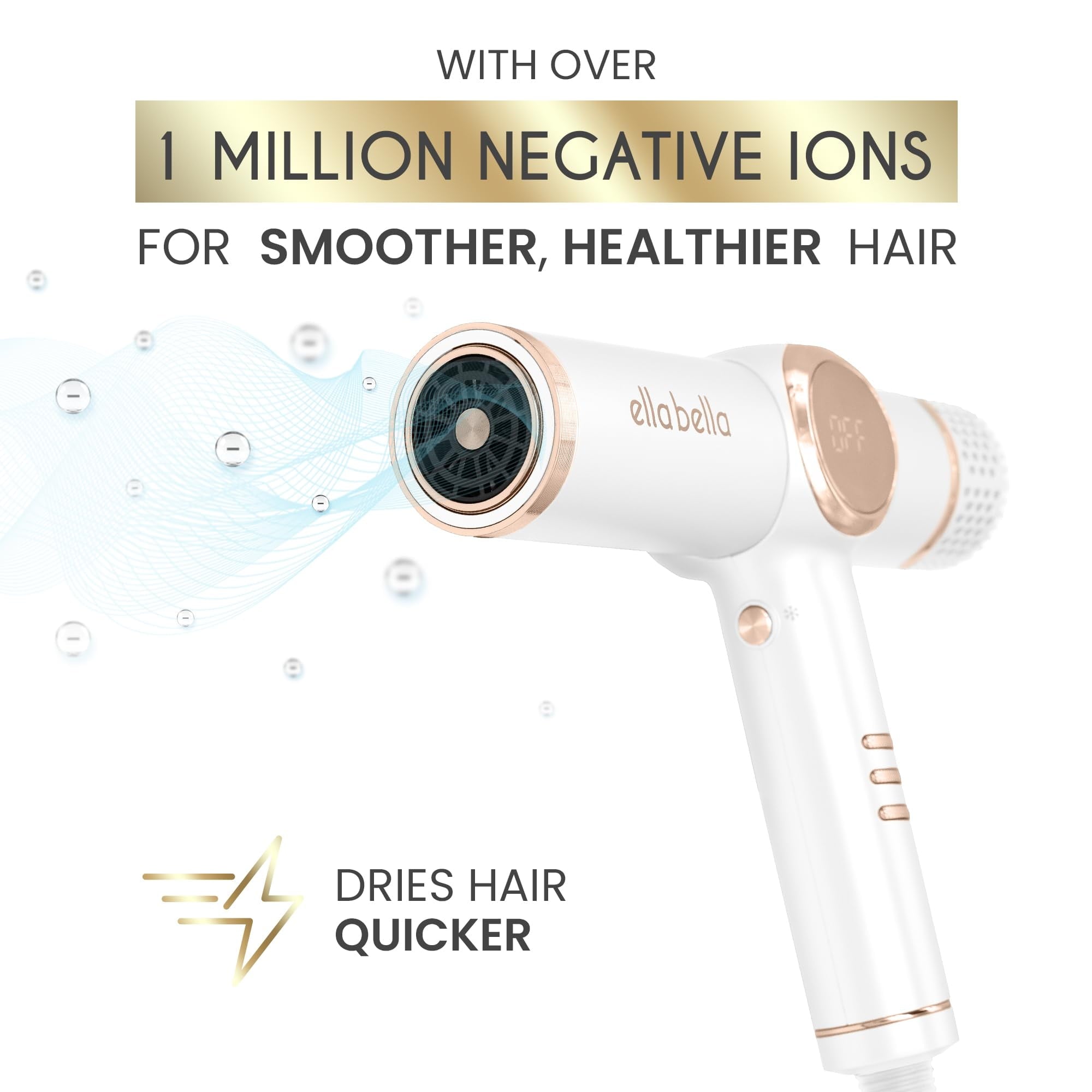 Professional Ionic Hair Dryer with Diffuser, Negative Ion Blow Dryer, Suitable All Hair Types • Intelligent Heat Control &amp; Rapid Drying Speeds • Lightweight Design &amp; Low Noise (Black)
