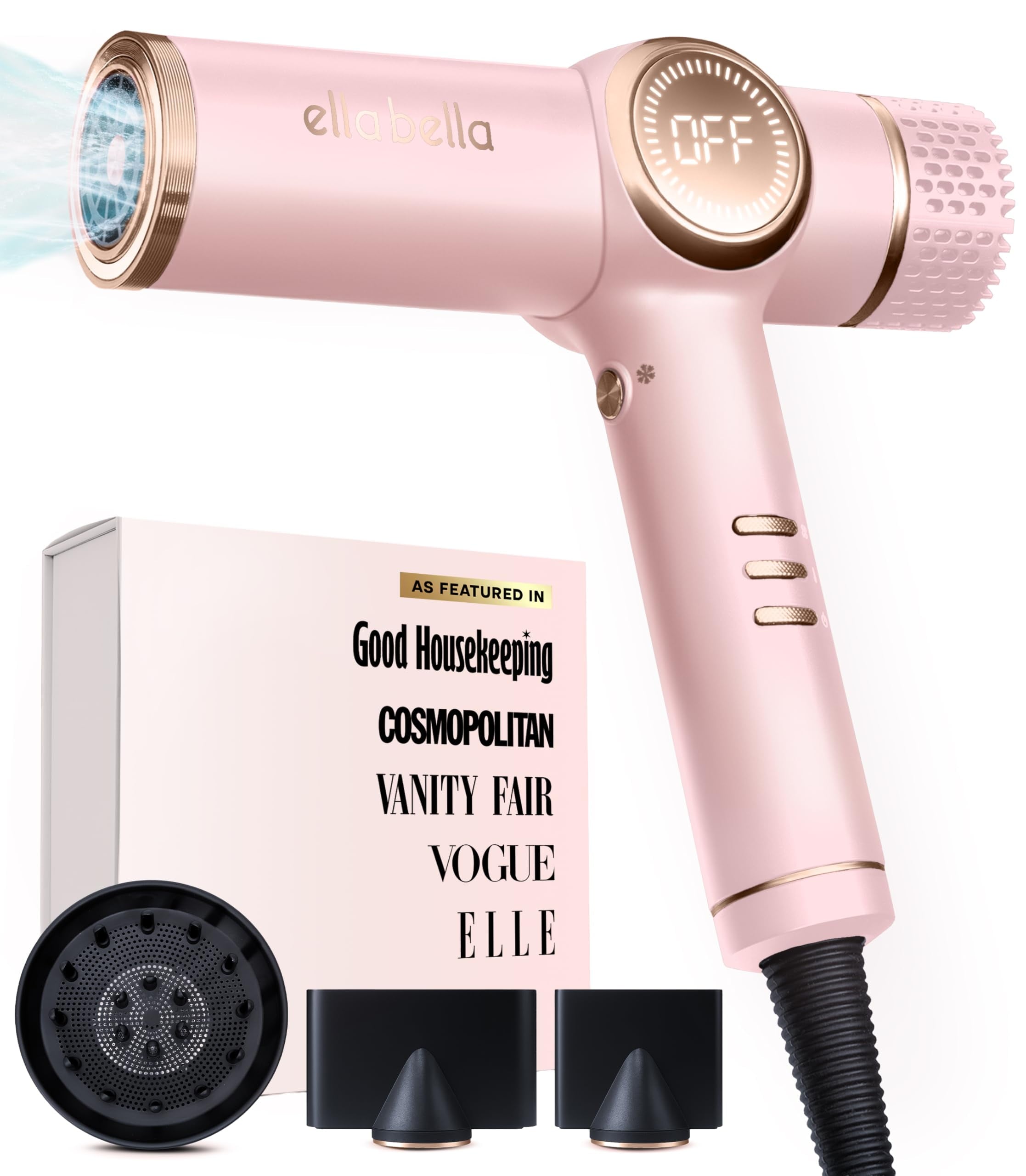 Professional Ionic Hair Dryer with Diffuser, Negative Ion Blow Dryer, Suitable All Hair Types • Intelligent Heat Control &amp; Rapid Drying Speeds • Lightweight Design &amp; Low Noise (Black)