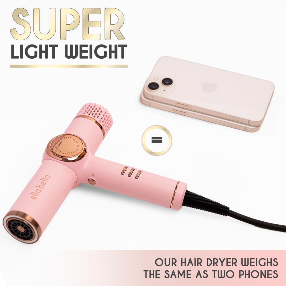 Professional Ionic Hair Dryer with Diffuser, Negative Ion Blow Dryer, Suitable All Hair Types • Intelligent Heat Control &amp; Rapid Drying Speeds • Lightweight Design &amp; Low Noise (Black)