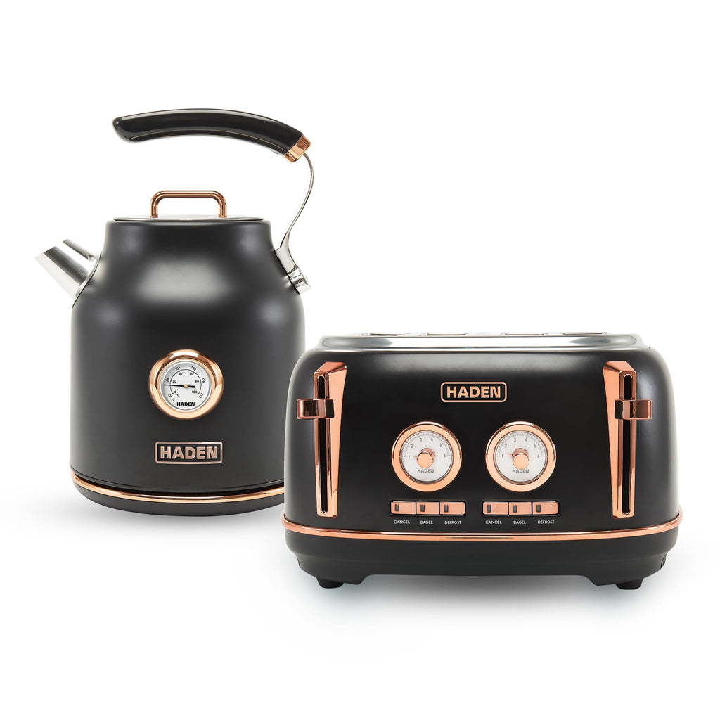 Dorset Electric Water Kettle &amp; 4 Slice Wide Toaster, Black &amp; Copper