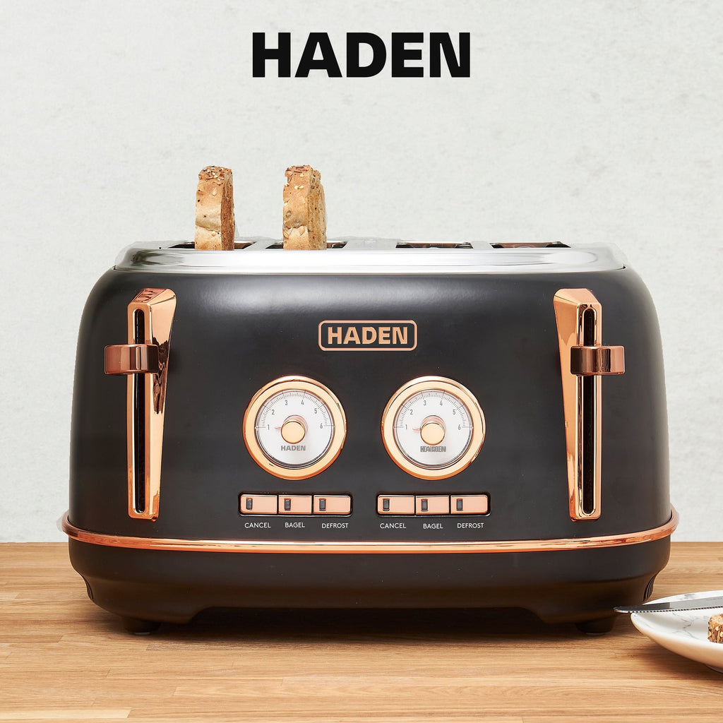 Dorset Electric Water Kettle &amp; 4 Slice Wide Toaster, Black &amp; Copper