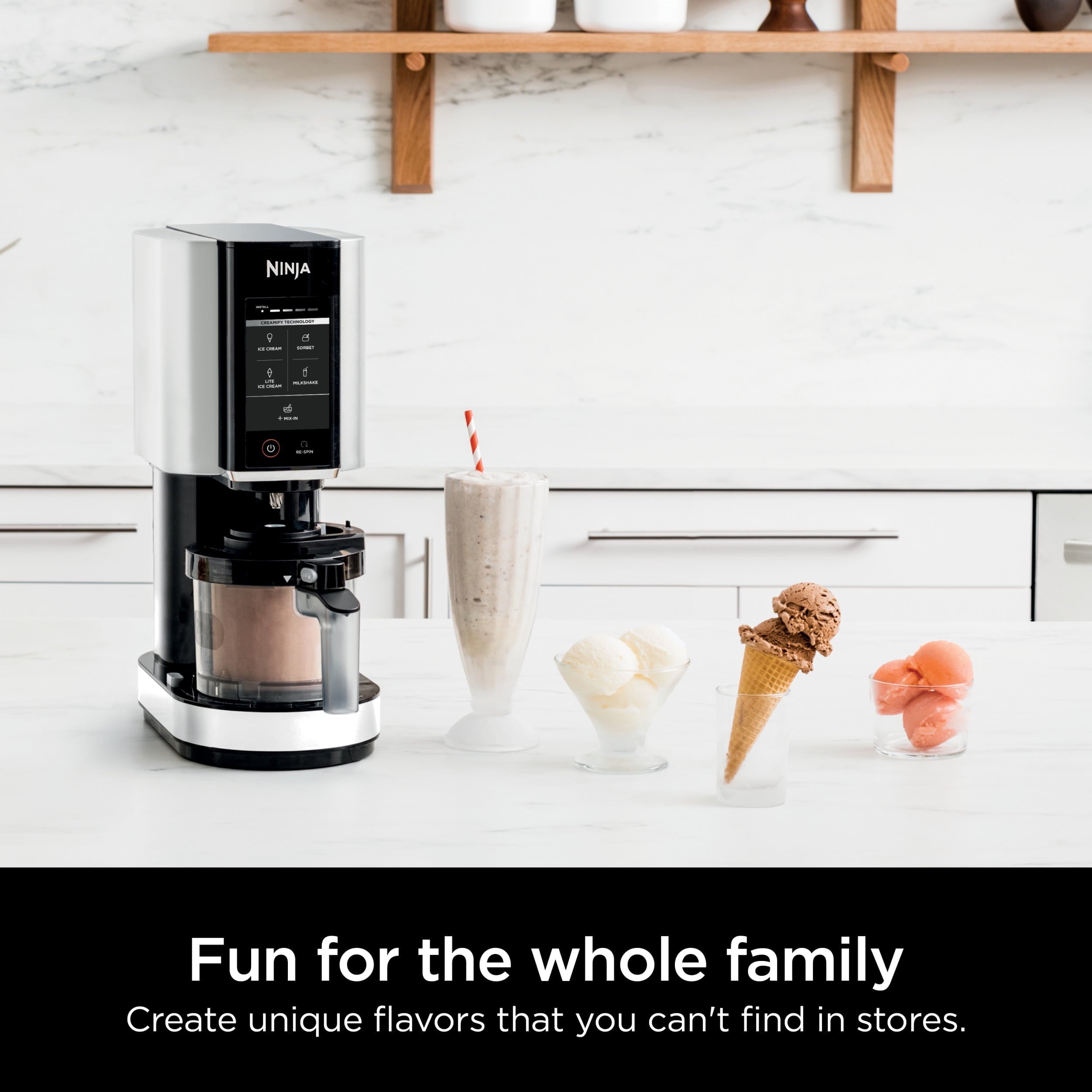 CREAMi Ice Cream Maker, for Mix-ins, Milkshakes, Sorbet, 5 One-Touch Programs, (2) 16 Oz Pint Containers &amp; Lids, NC300WH White