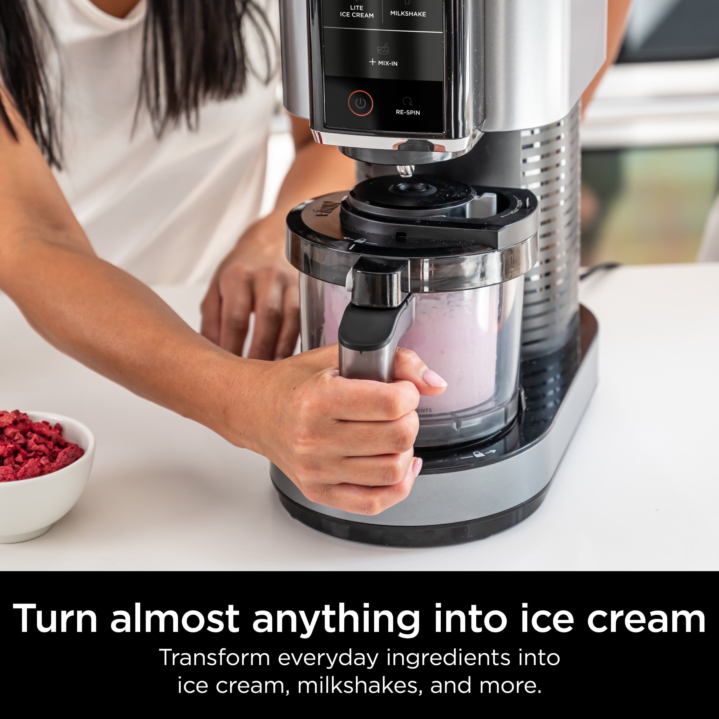 CREAMi Ice Cream Maker, for Mix-ins, Milkshakes, Sorbet, 5 One-Touch Programs, (2) 16 Oz Pint Containers &amp; Lids, NC300WH White