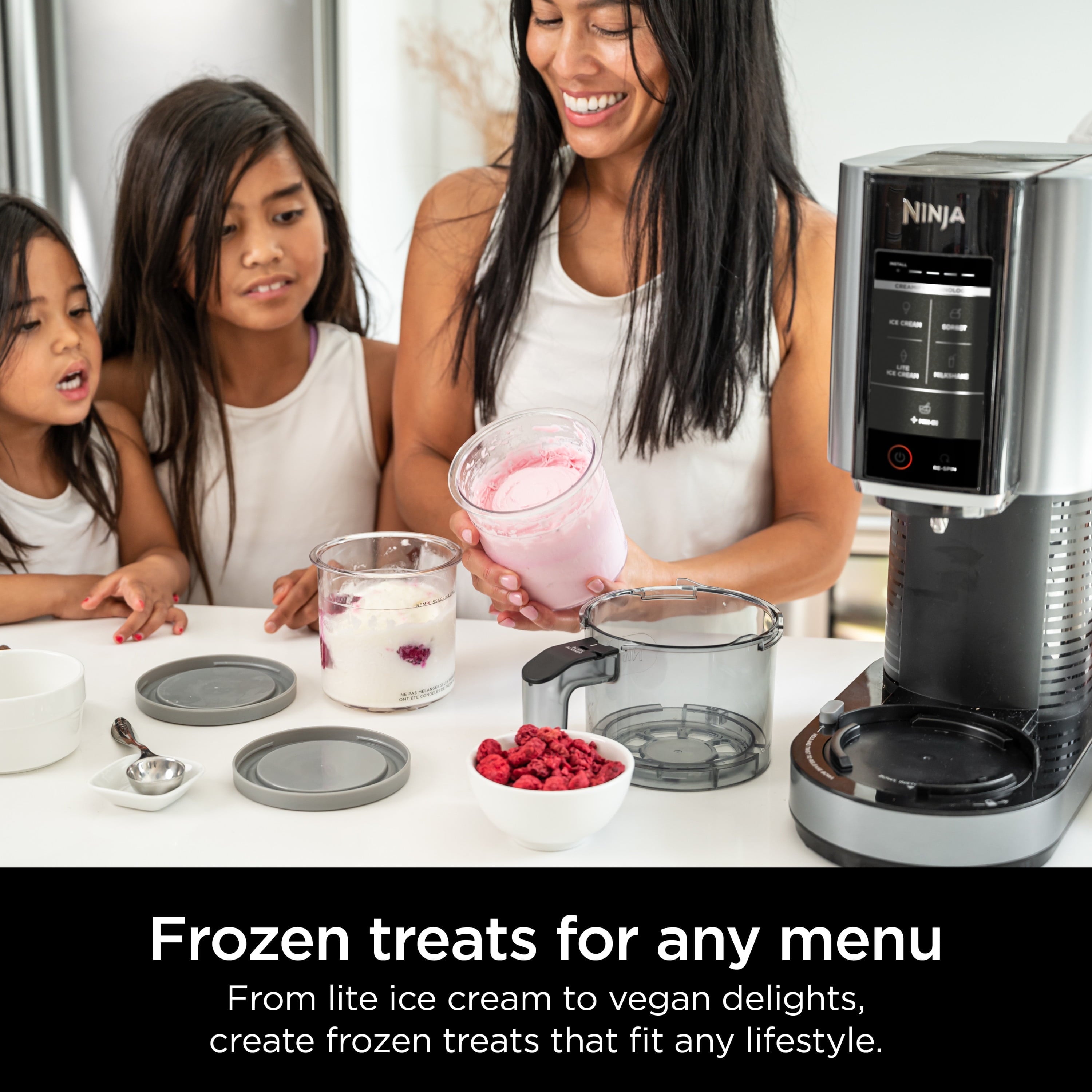 CREAMi Ice Cream Maker, for Mix-ins, Milkshakes, Sorbet, 5 One-Touch Programs, (2) 16 Oz Pint Containers &amp; Lids, NC300WH White