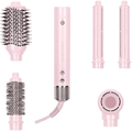 Super Styler Pro Interchangeable Hair Styler Wand Curling Iron Set - w/Drying Cylinder, Ceramic Blowout &amp; Round Brushes, 2 Auto-Wrap Curlers - Frizz-Free, Smooth Hair (Blush)