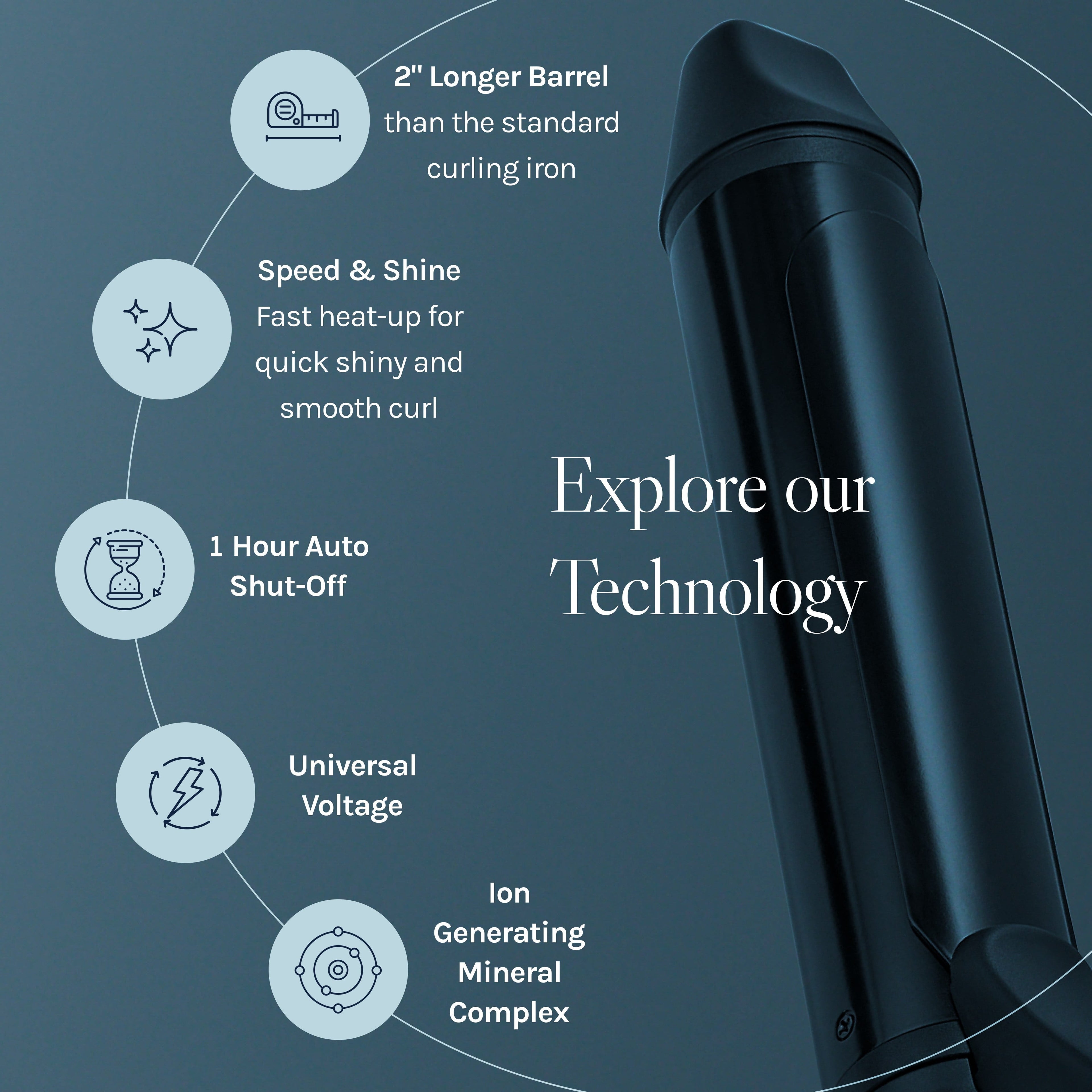 Long Barrel Styler, 1.25" Curling Iron, Curling Wand, Adjustable Heat Hair Curler