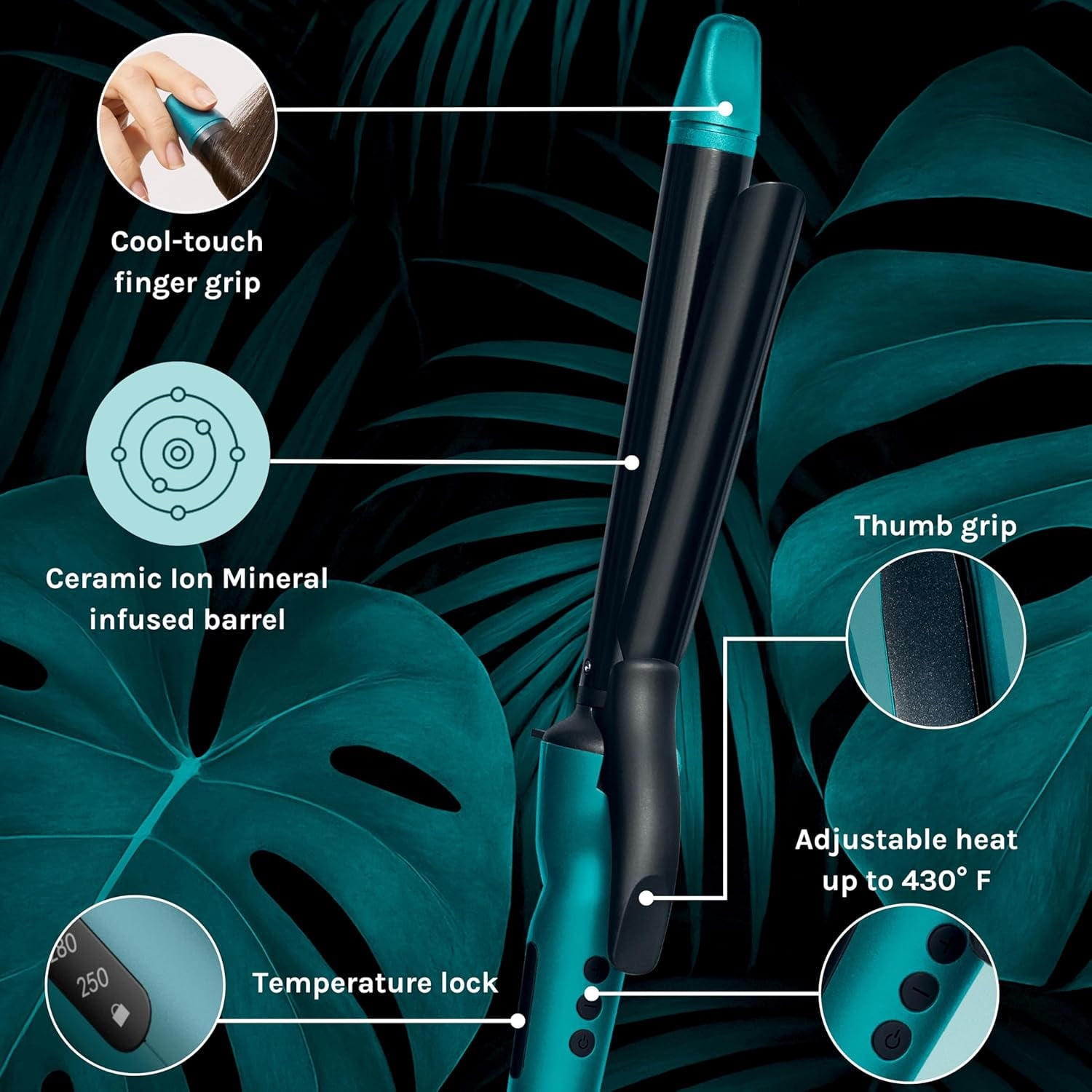 Long Barrel Styler, 1.25" Curling Iron, Curling Wand, Adjustable Heat Hair Curler