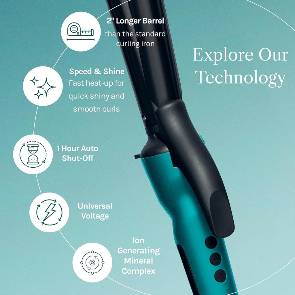 Long Barrel Styler, 1.25" Curling Iron, Curling Wand, Adjustable Heat Hair Curler