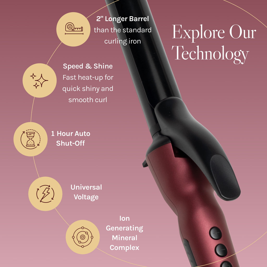 Long Barrel Styler, 1.25" Curling Iron, Curling Wand, Adjustable Heat Hair Curler