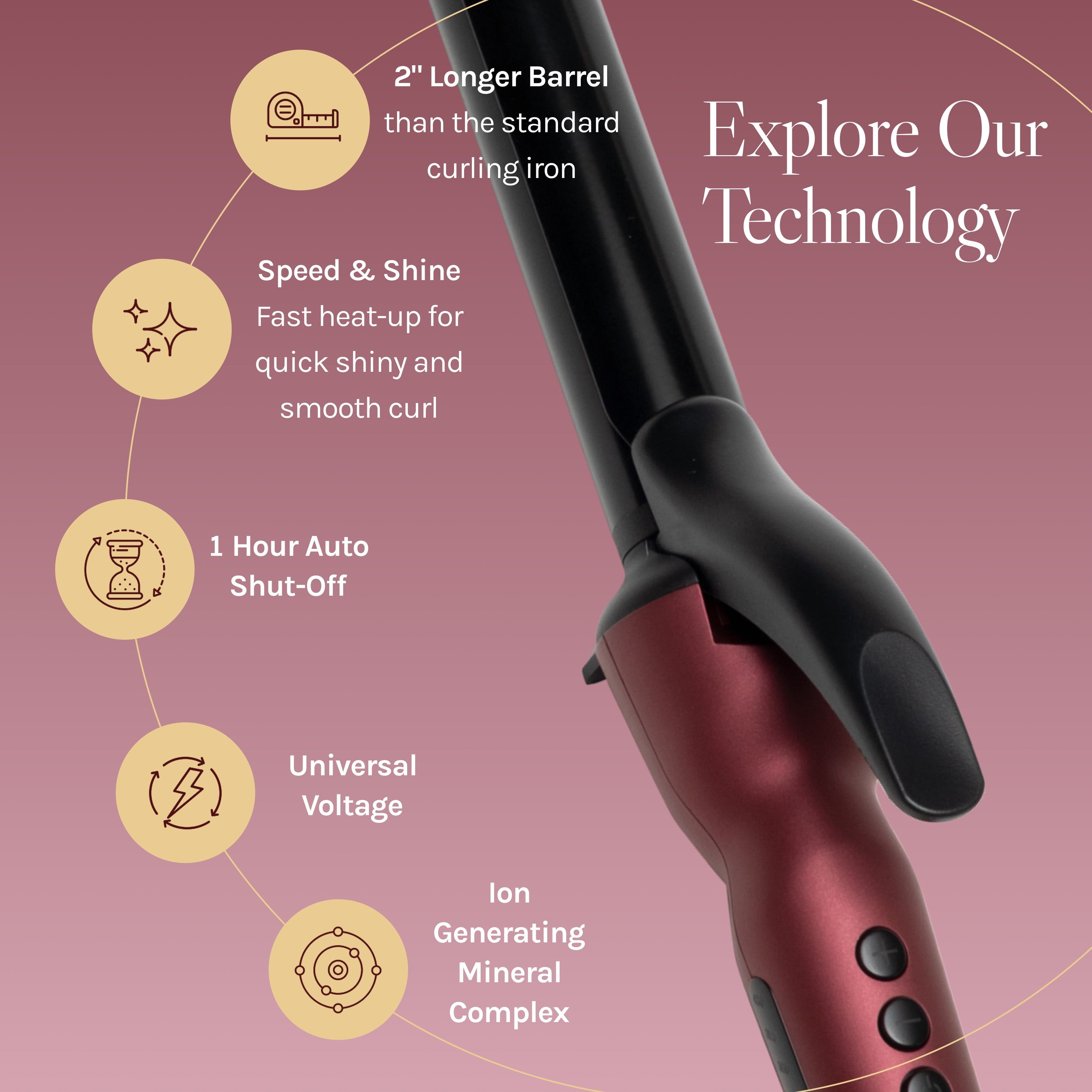 Long Barrel Styler, 1.25" Curling Iron, Curling Wand, Adjustable Heat Hair Curler