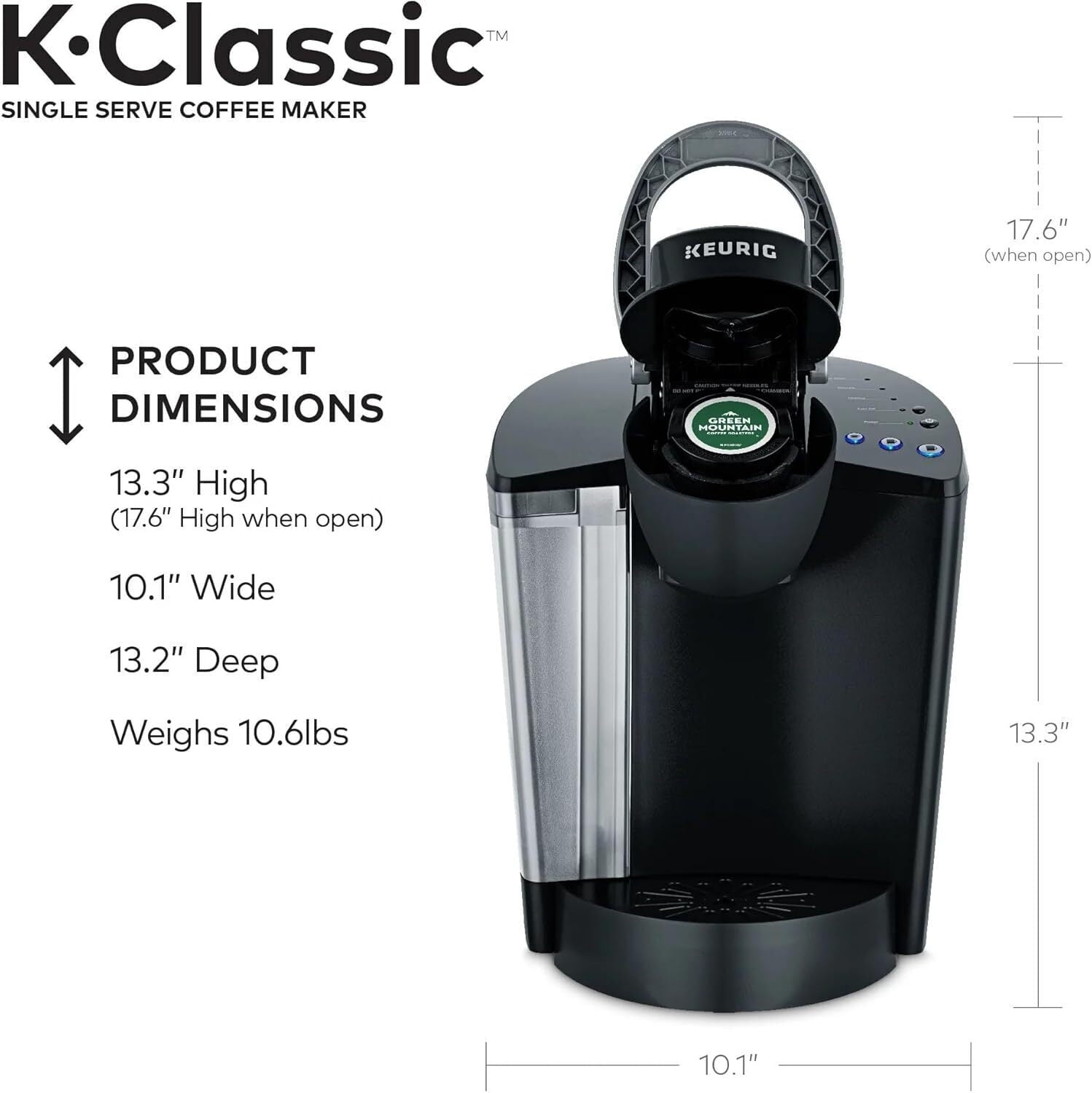 K-Classic Single Serve K-Cup Coffee Maker with 3 Brew Sizes &amp; 48oz Removable Reservoir (Black)