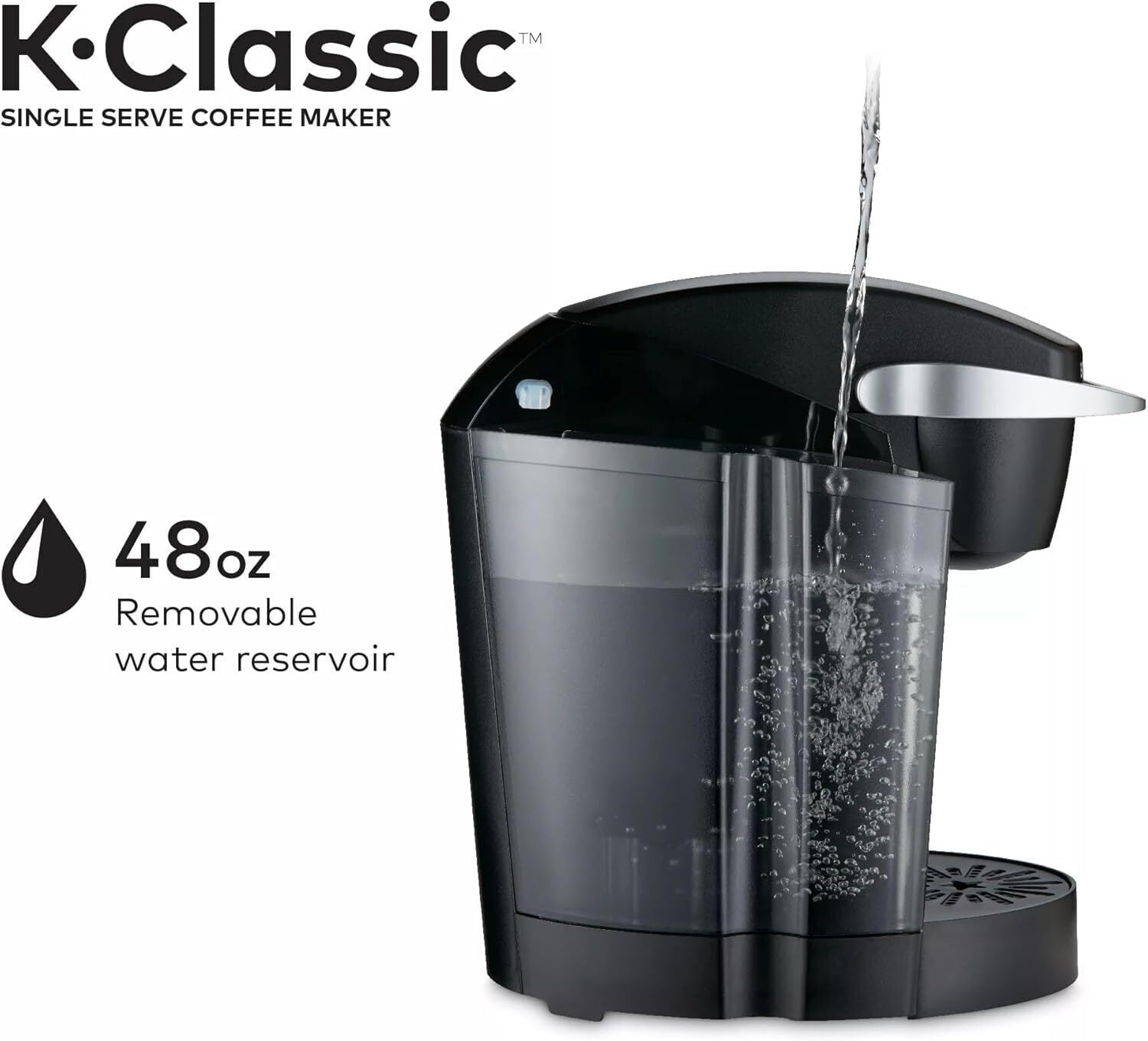 K-Classic Single Serve K-Cup Coffee Maker with 3 Brew Sizes &amp; 48oz Removable Reservoir (Black)