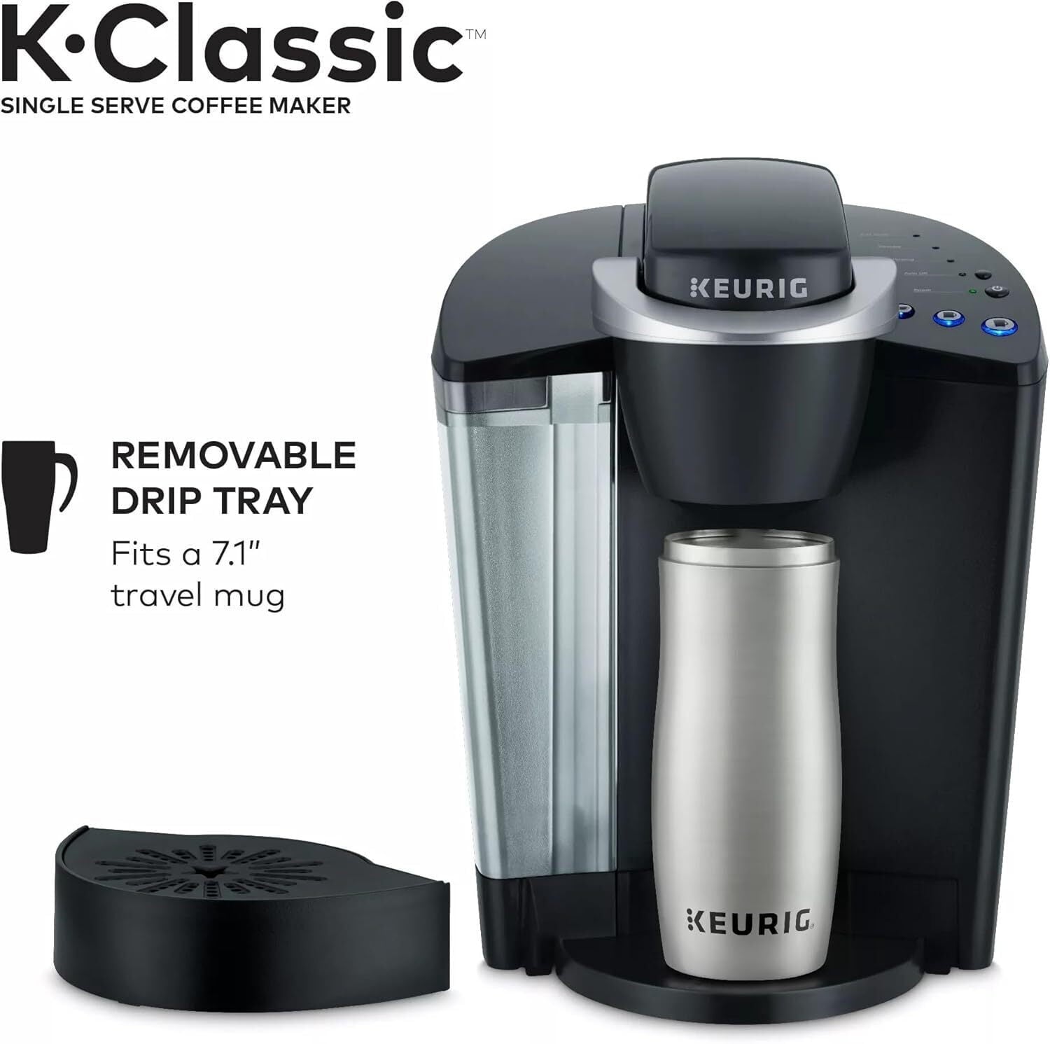 K-Classic Single Serve K-Cup Coffee Maker with 3 Brew Sizes &amp; 48oz Removable Reservoir (Black)