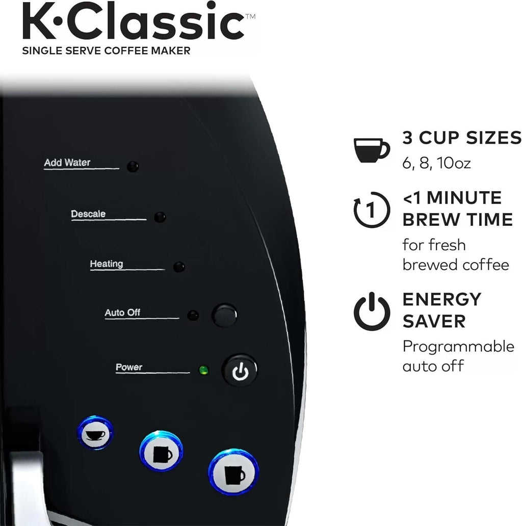 K-Classic Single Serve K-Cup Coffee Maker with 3 Brew Sizes &amp; 48oz Removable Reservoir (Black)