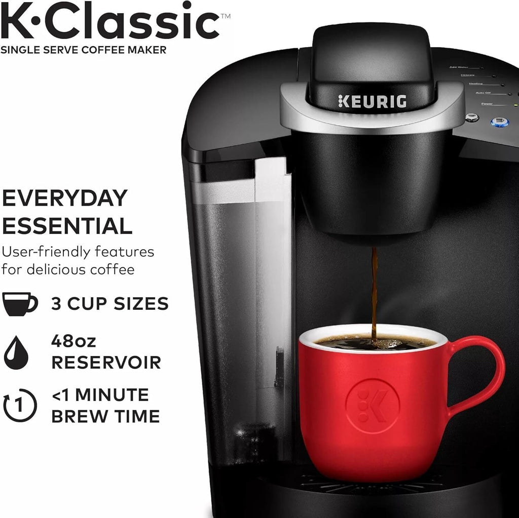 K-Classic Single Serve K-Cup Coffee Maker with 3 Brew Sizes &amp; 48oz Removable Reservoir (Black)