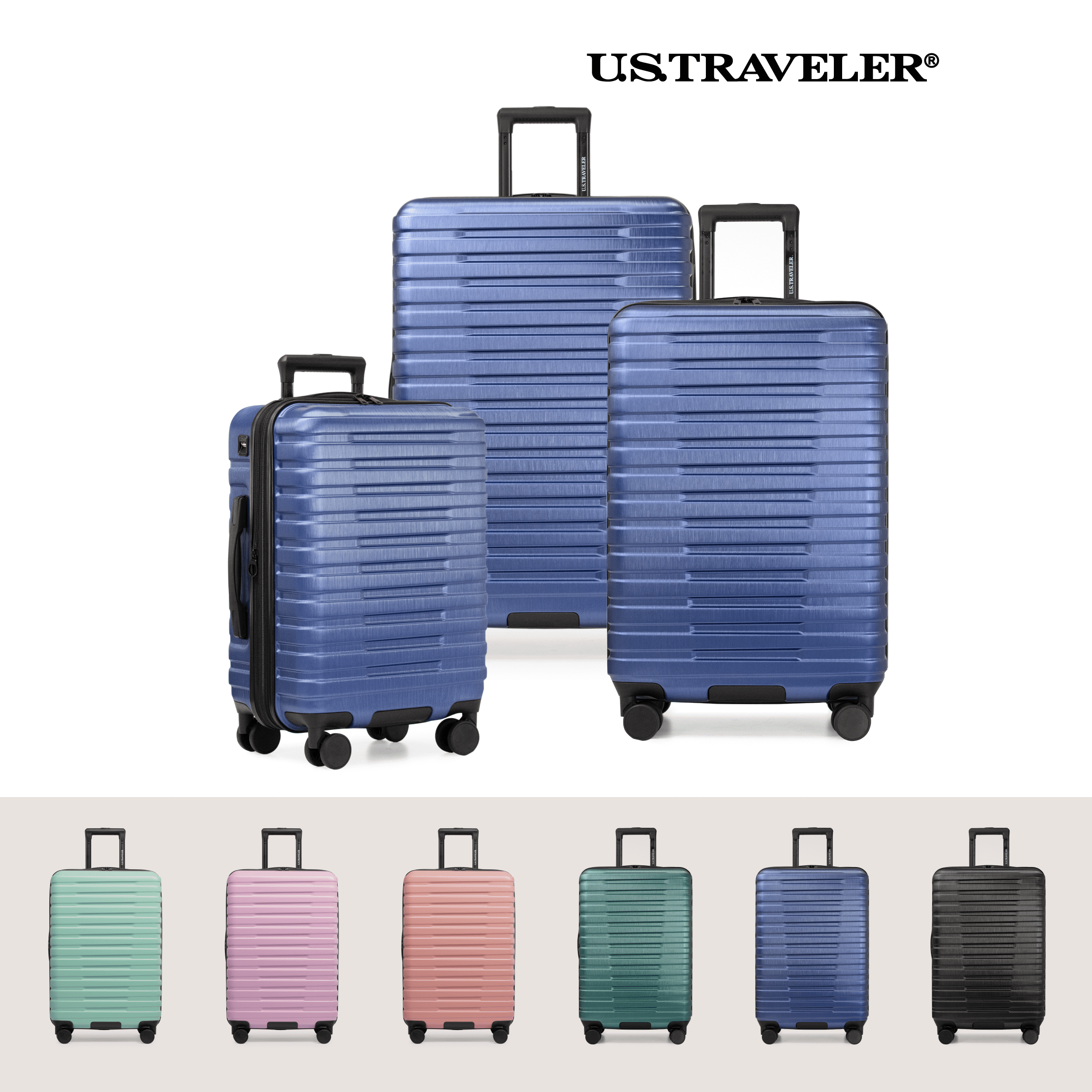 Boren Hardside Rugged Spinner Luggage Set w/ USB Port, Navy, 3-Piece (22/26/30)