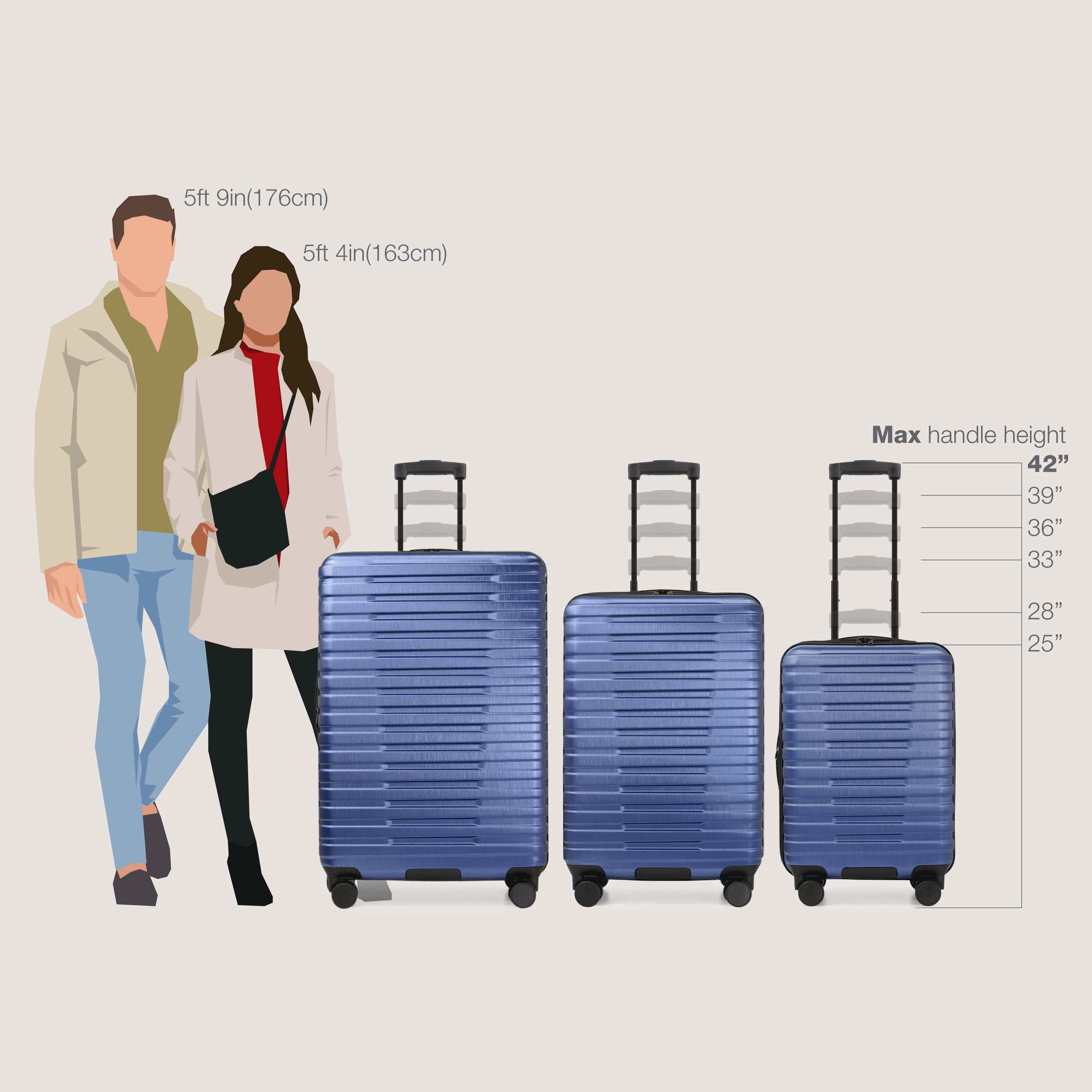 Boren Hardside Rugged Spinner Luggage Set w/ USB Port, Navy, 3-Piece (22/26/30)
