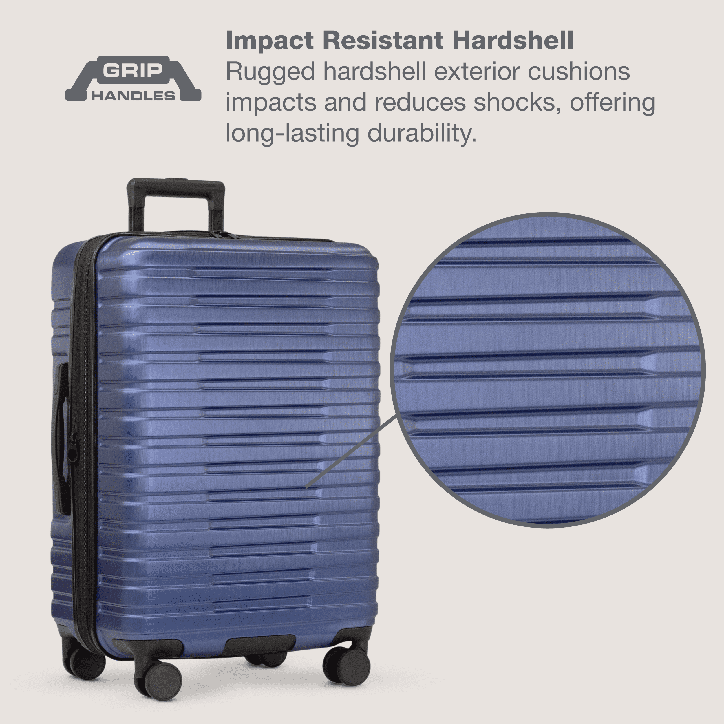 Boren Hardside Rugged Spinner Luggage Set w/ USB Port, Navy, 3-Piece (22/26/30)
