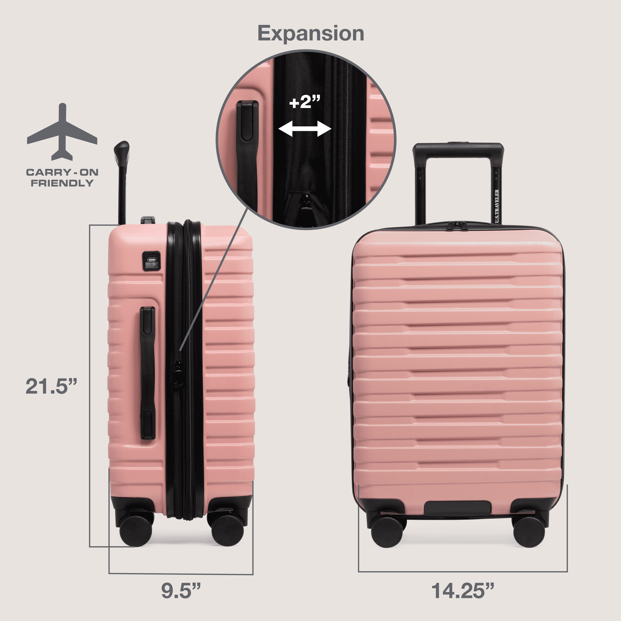 Boren Hardside Rugged Spinner Luggage Set w/ USB Port, Navy, 3-Piece (22/26/30)