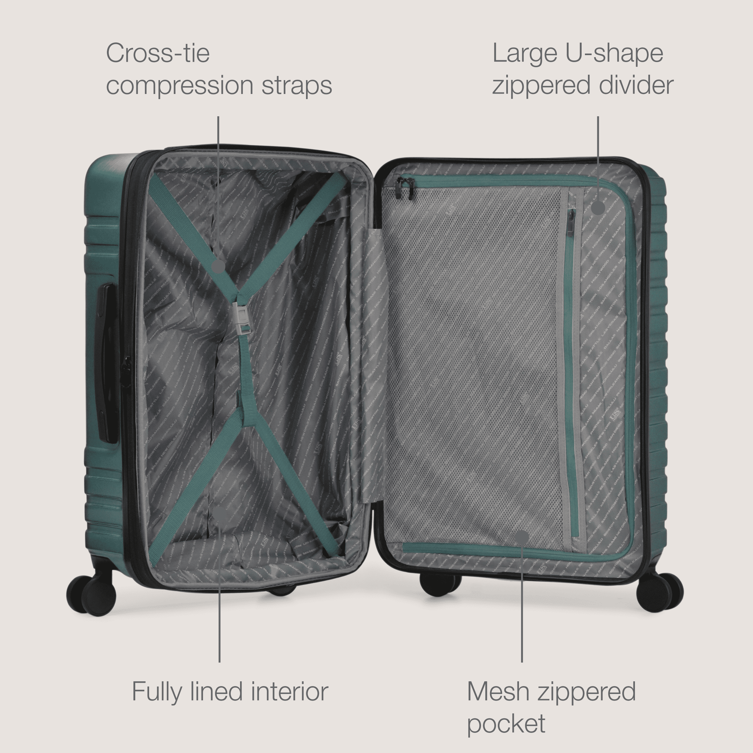 Boren Hardside Rugged Spinner Luggage Set w/ USB Port, Navy, 3-Piece (22/26/30)