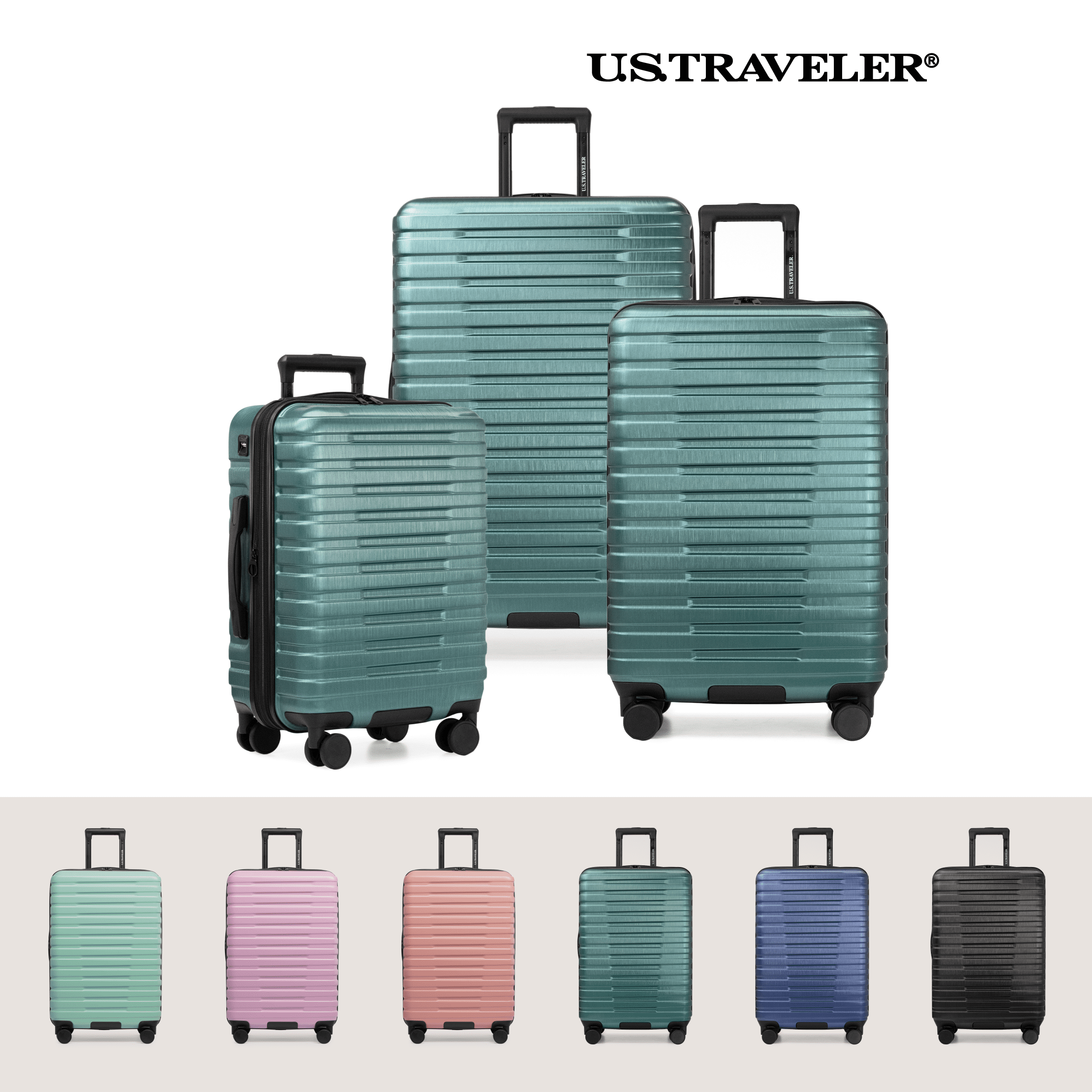 Boren Hardside Rugged Spinner Luggage Set w/ USB Port, Navy, 3-Piece (22/26/30)