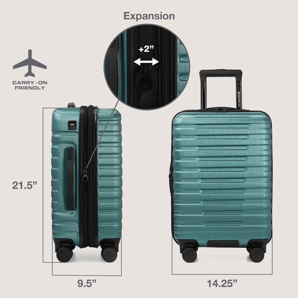 Boren Hardside Rugged Spinner Luggage Set w/ USB Port, Navy, 3-Piece (22/26/30)