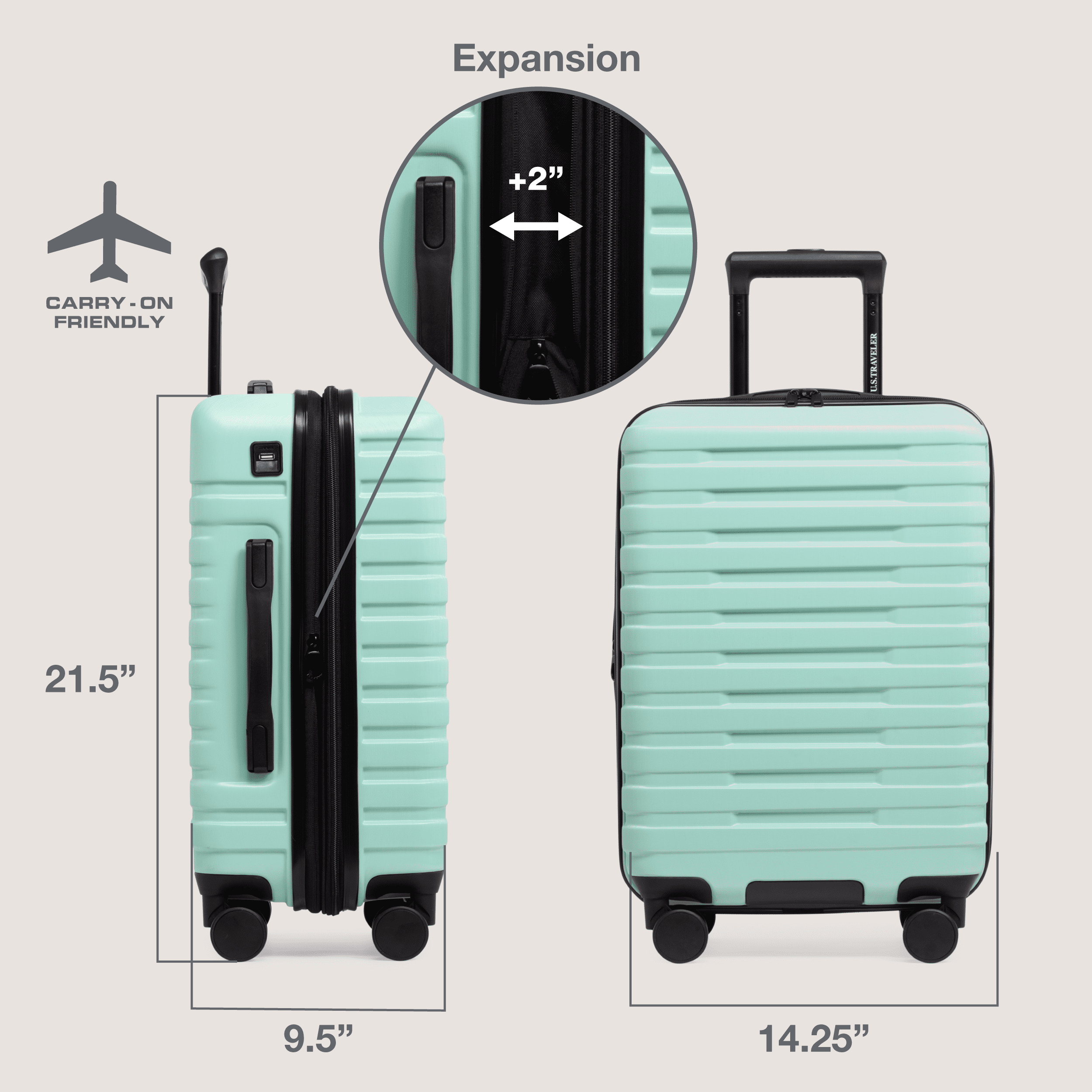 Boren Hardside Rugged Spinner Luggage Set w/ USB Port, Navy, 3-Piece (22/26/30)