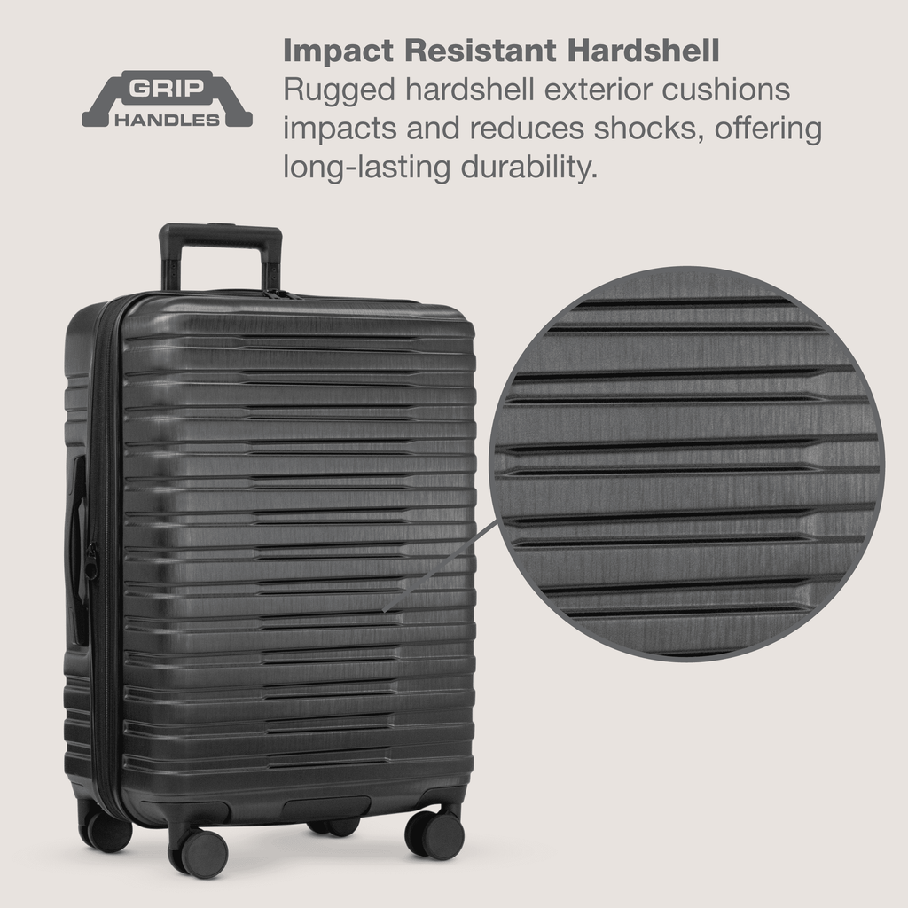 Boren Hardside Rugged Spinner Luggage Set w/ USB Port, Navy, 3-Piece (22/26/30)
