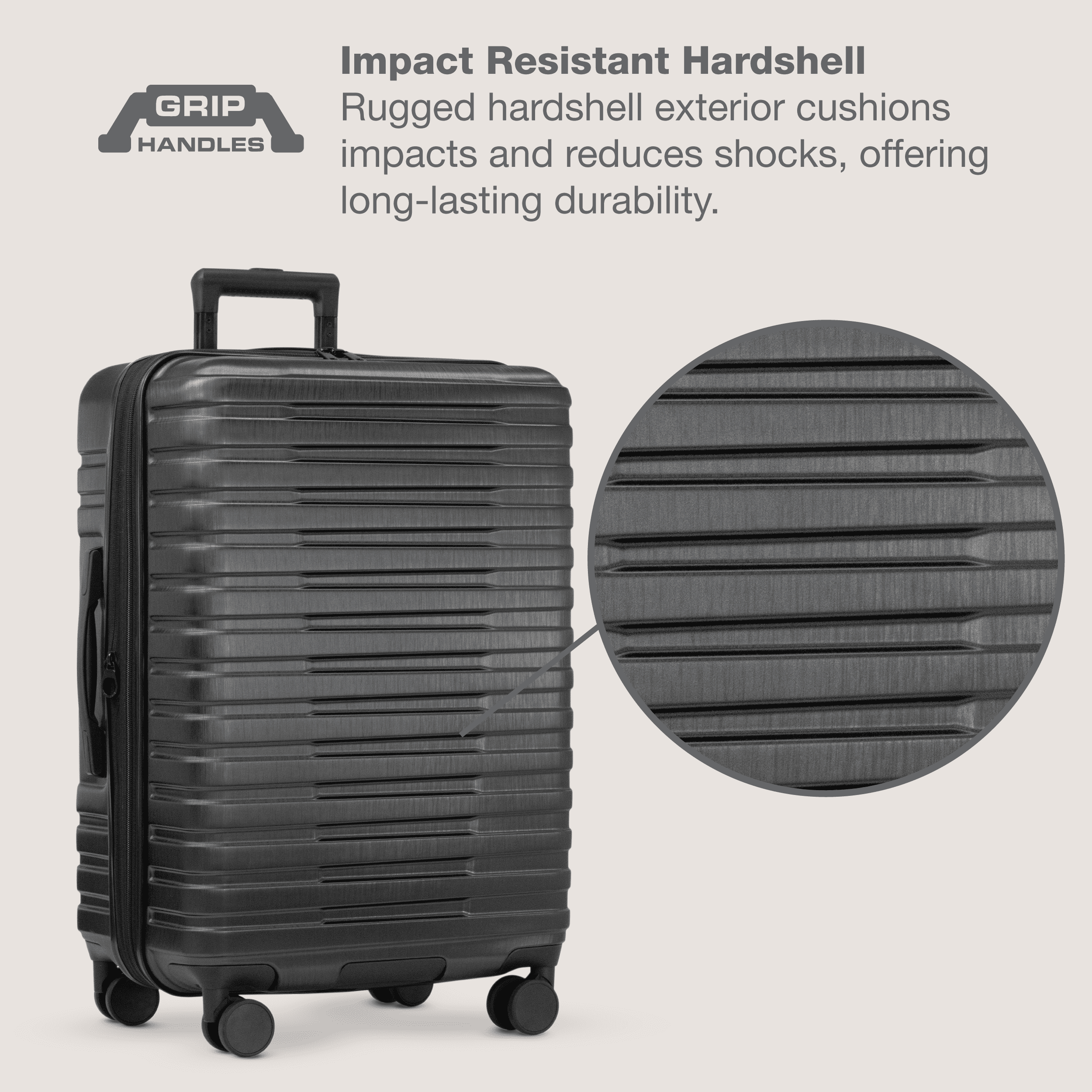 Boren Hardside Rugged Spinner Luggage Set w/ USB Port, Navy, 3-Piece (22/26/30)