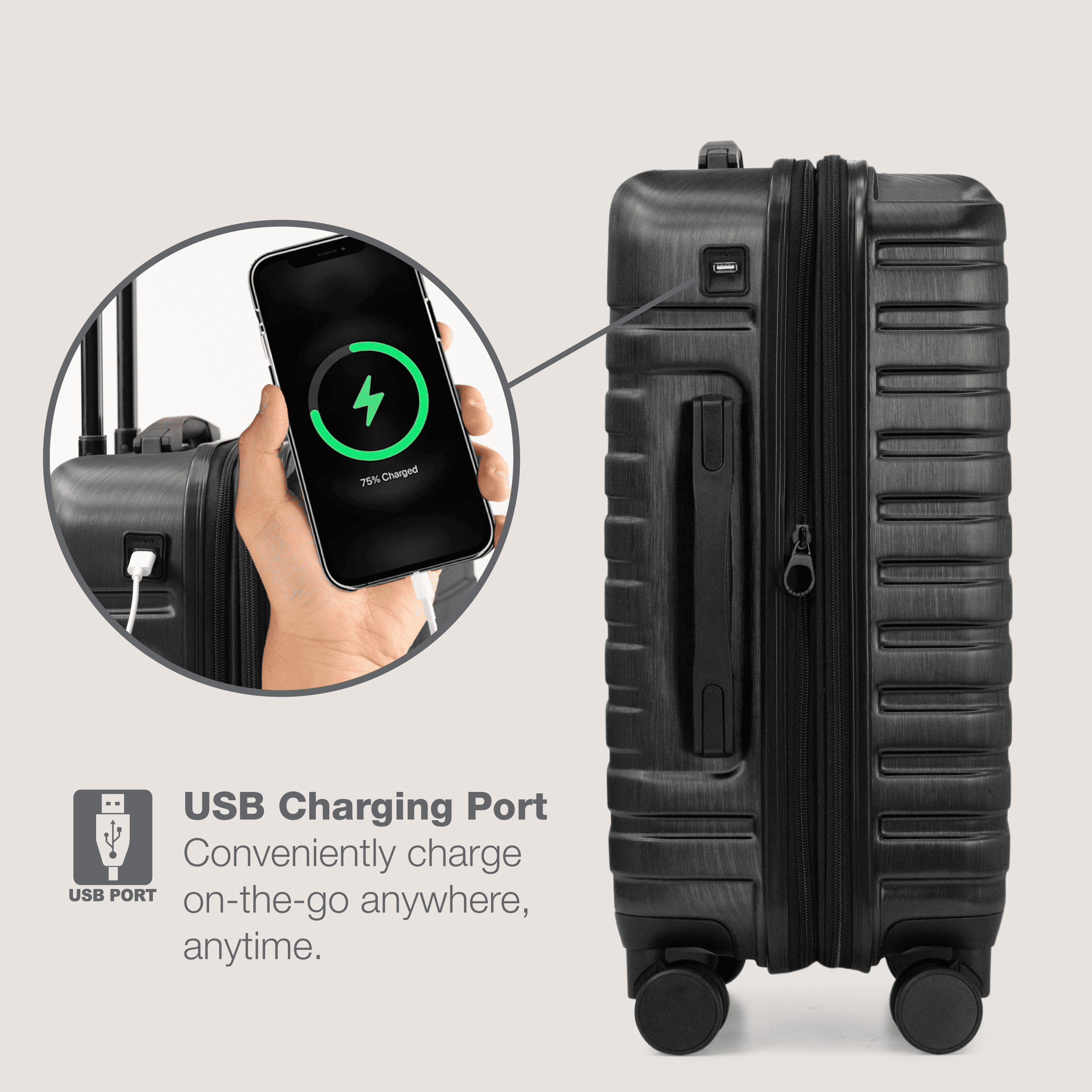 Boren Hardside Rugged Spinner Luggage Set w/ USB Port, Navy, 3-Piece (22/26/30)