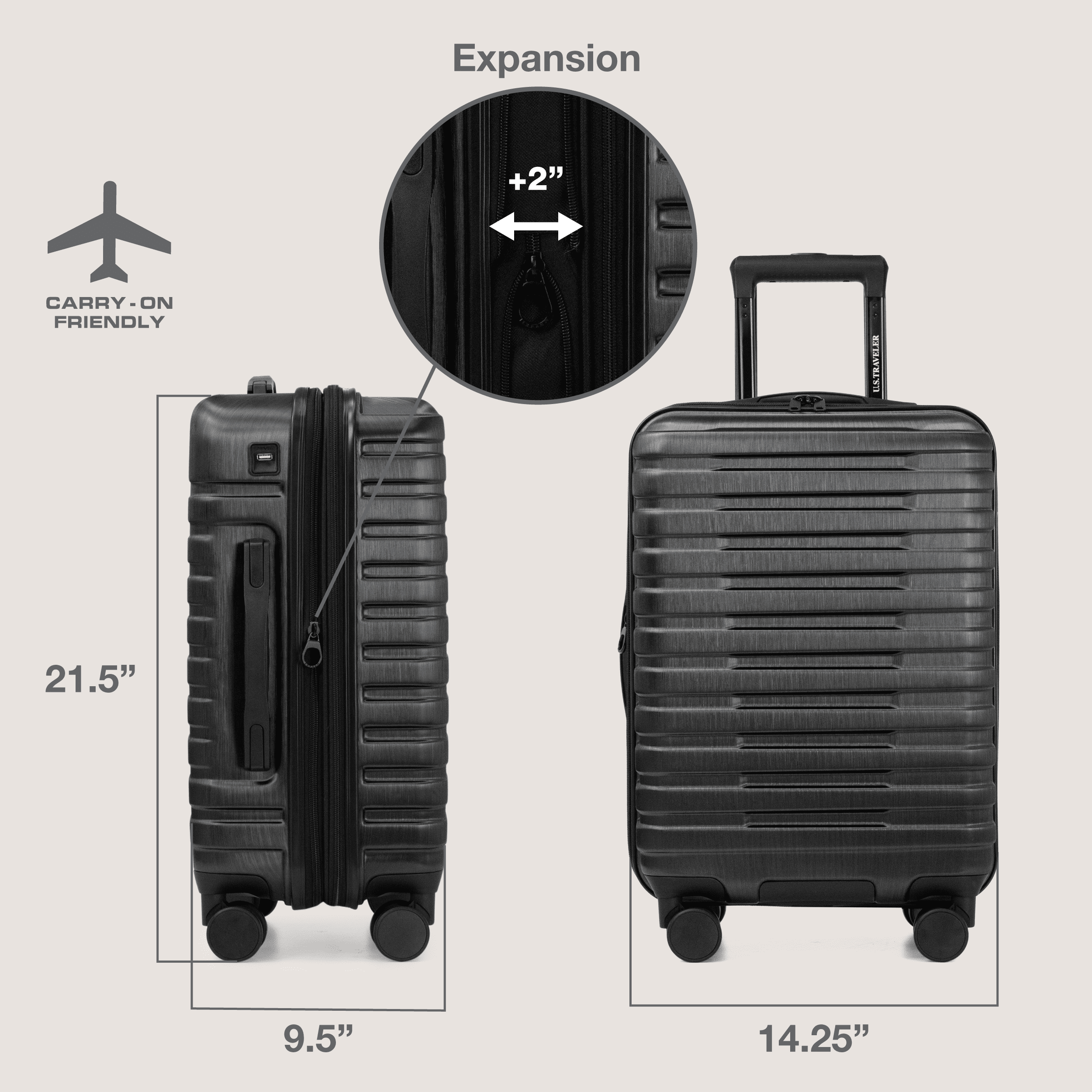 Boren Hardside Rugged Spinner Luggage Set w/ USB Port, Navy, 3-Piece (22/26/30)
