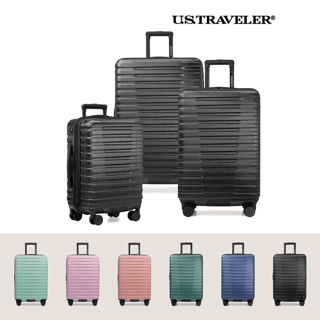 Boren Hardside Rugged Spinner Luggage Set w/ USB Port, Navy, 3-Piece (22/26/30)