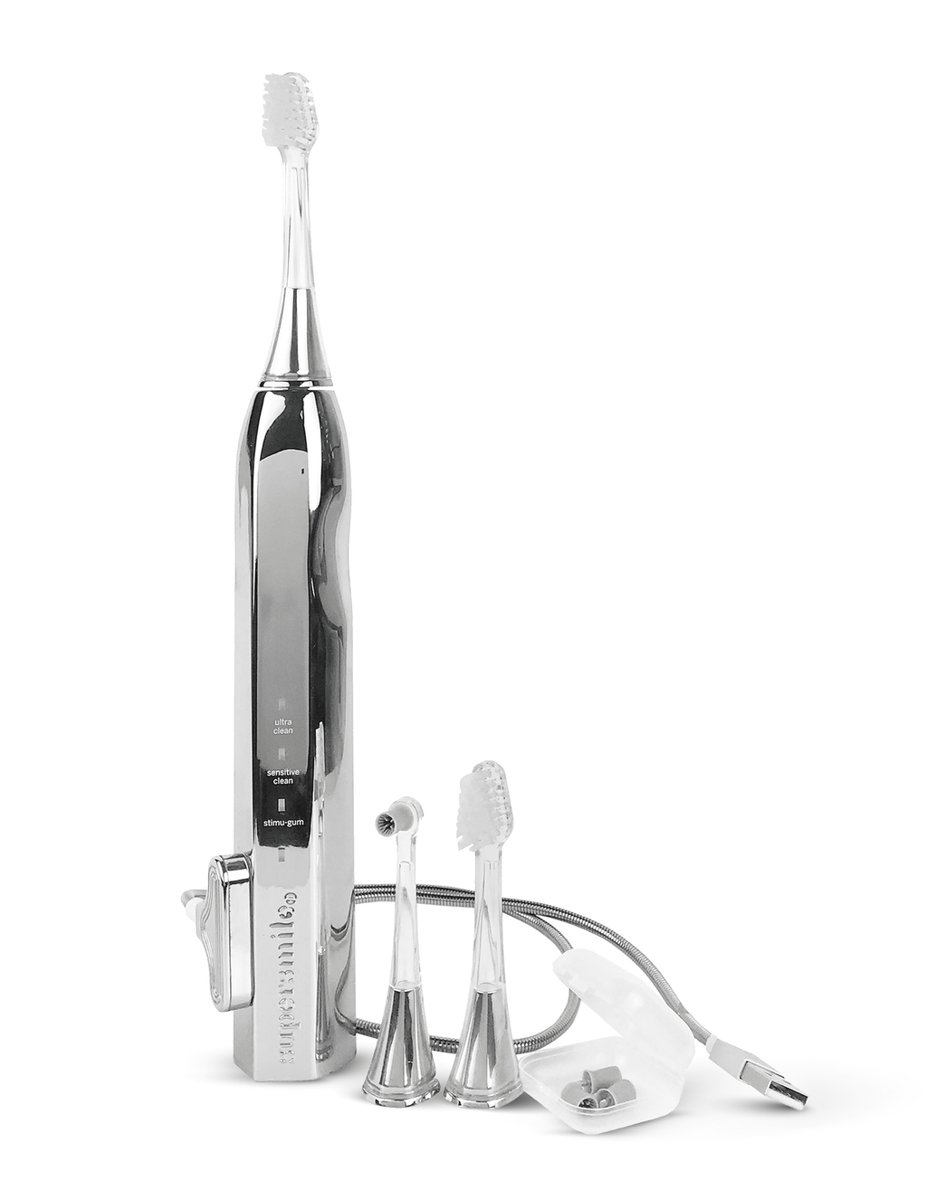 Zina45 Deluxe Sonic Pulse Electric Toothbrush, Rechargeable Whitening Tooth Brush, Silver