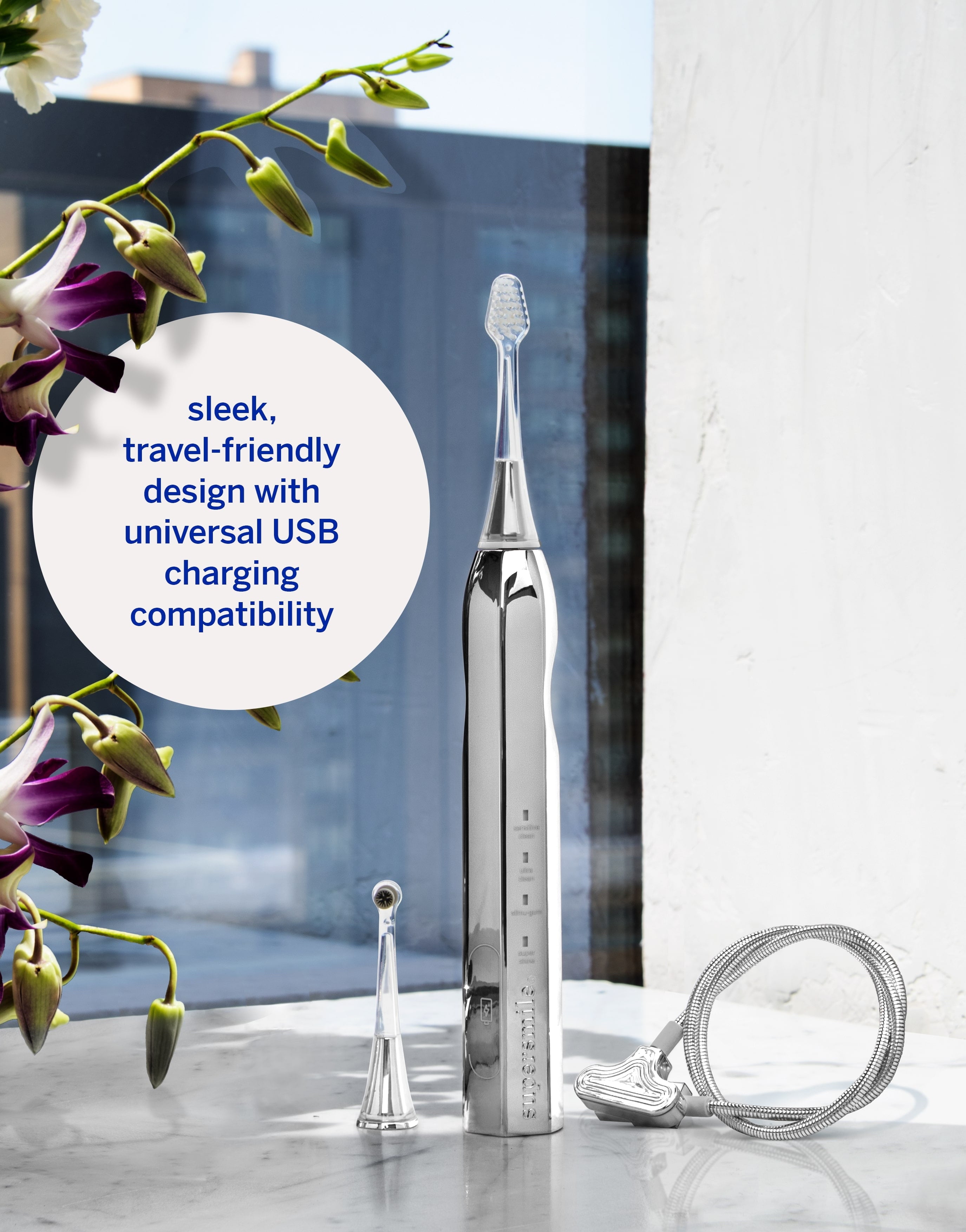 Zina45 Deluxe Sonic Pulse Electric Toothbrush, Rechargeable Whitening Tooth Brush, Silver