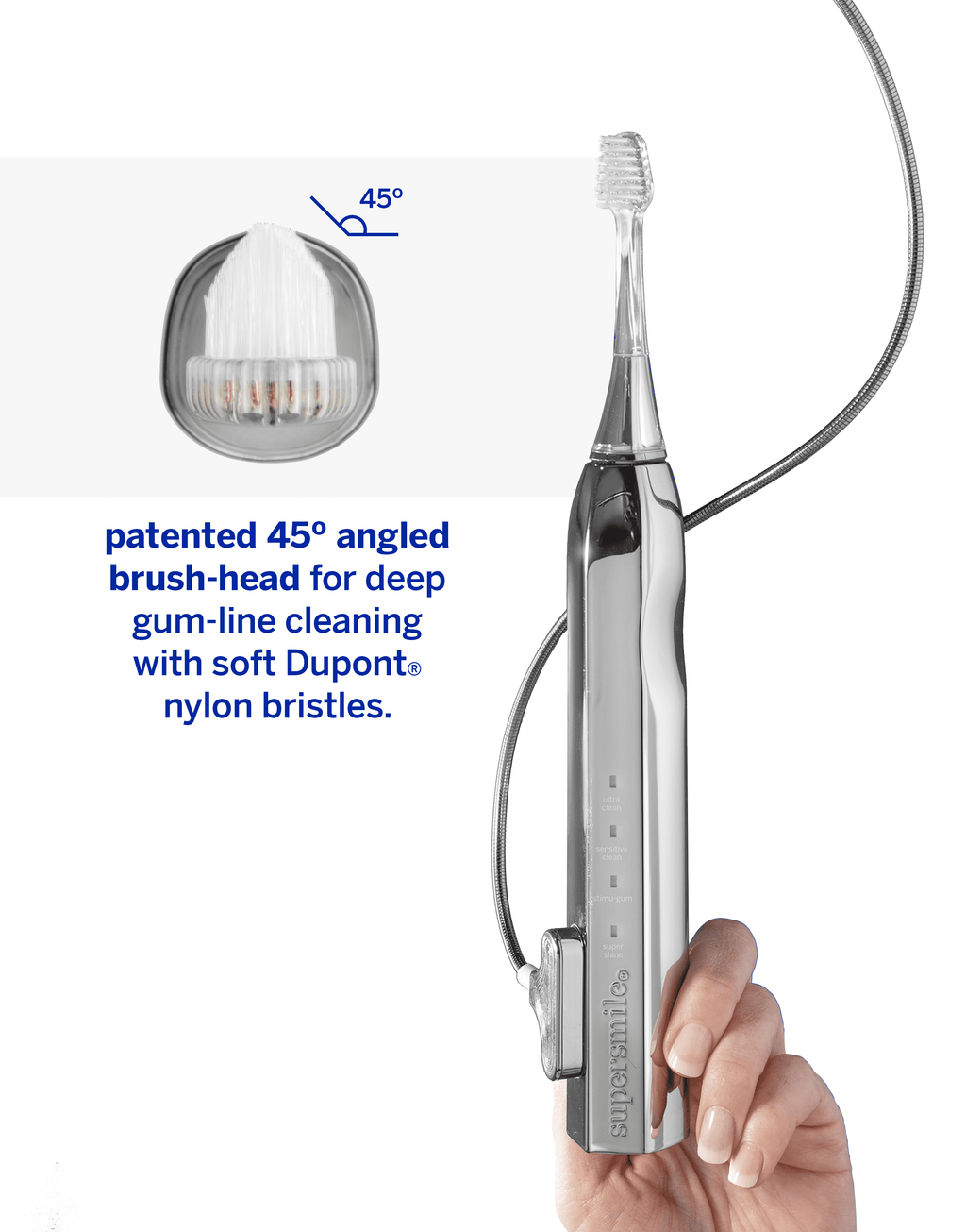 Zina45 Deluxe Sonic Pulse Electric Toothbrush, Rechargeable Whitening Tooth Brush, Silver