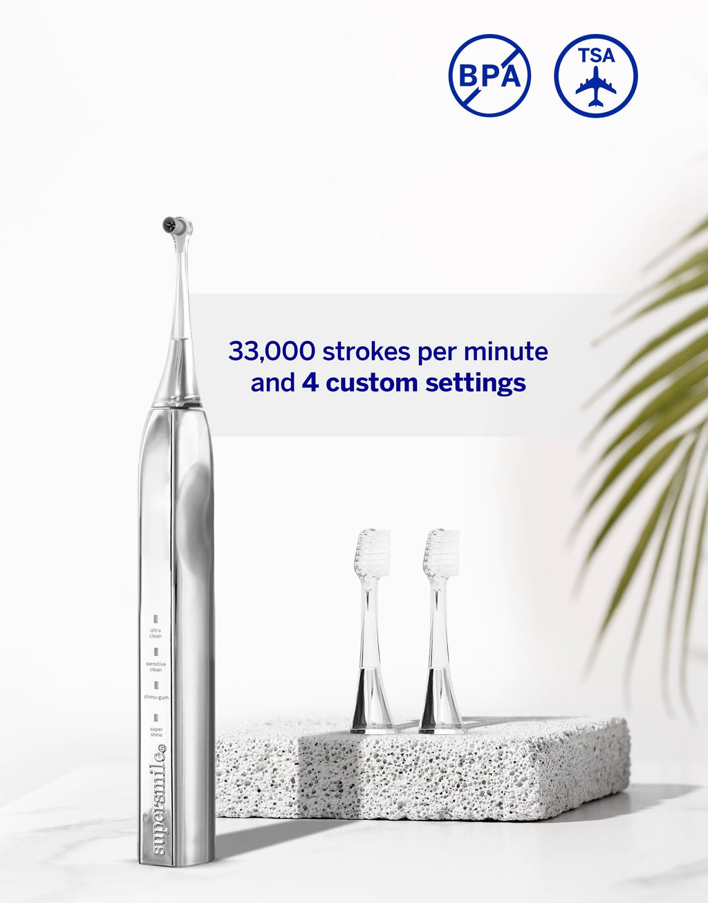 Zina45 Deluxe Sonic Pulse Electric Toothbrush, Rechargeable Whitening Tooth Brush, Silver