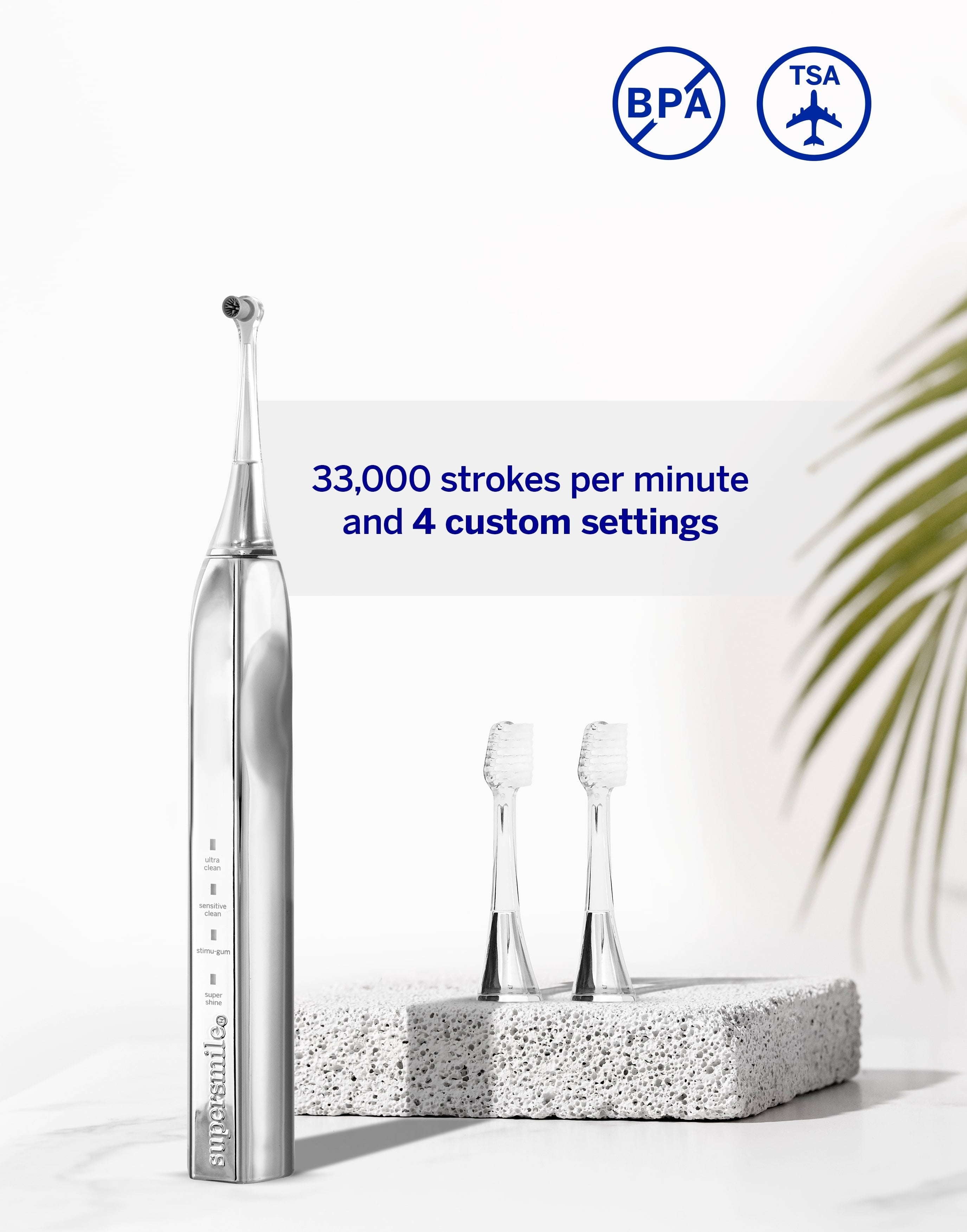 Zina45 Deluxe Sonic Pulse Electric Toothbrush, Rechargeable Whitening Tooth Brush, Silver