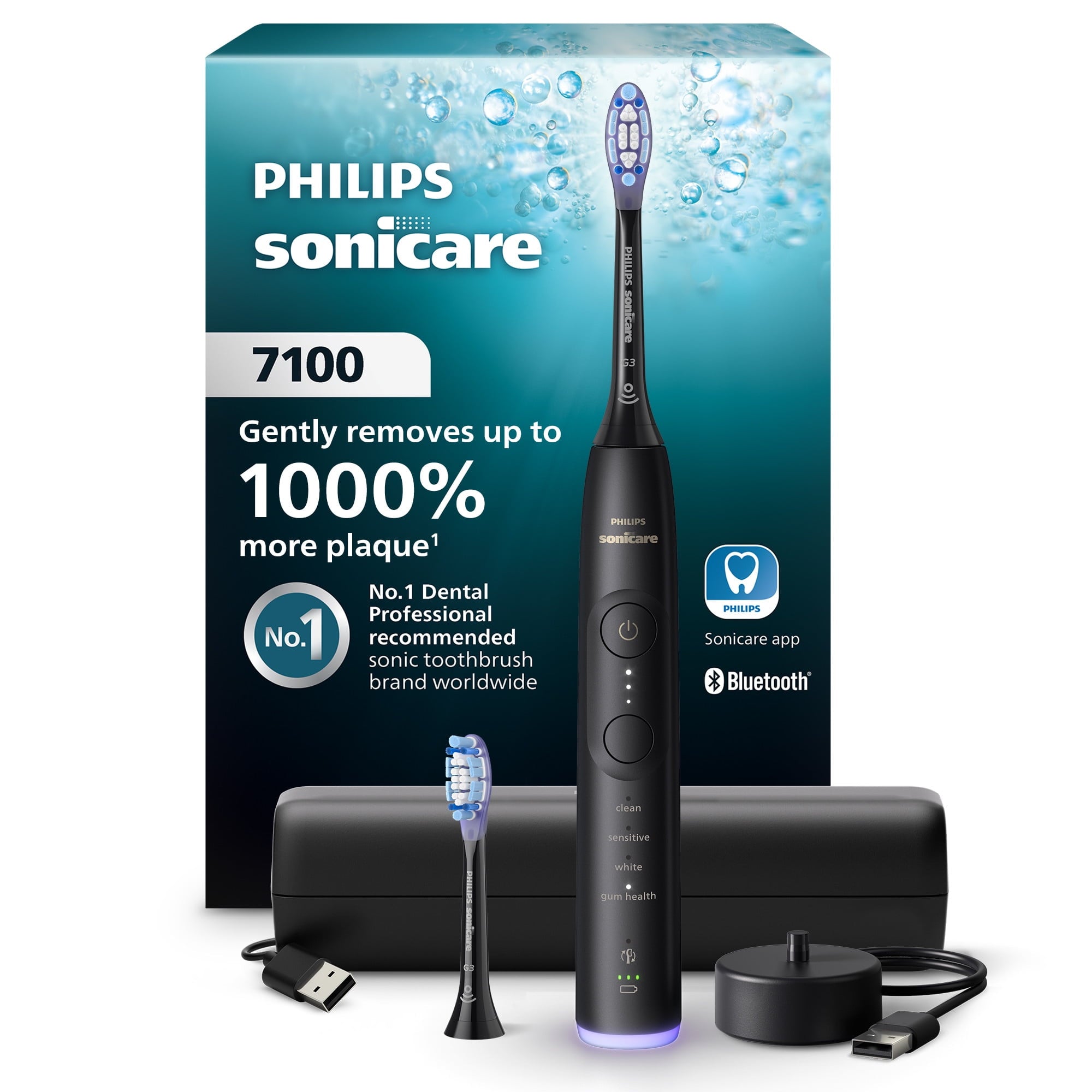 7100 Series Electric Toothbrush - Next-Generation Technology, Pressure Sensor, 12 Brushing Settings, Smartimer, Brushpacer, 21-Day Runtime, Travel Case, Black, HX7421/06