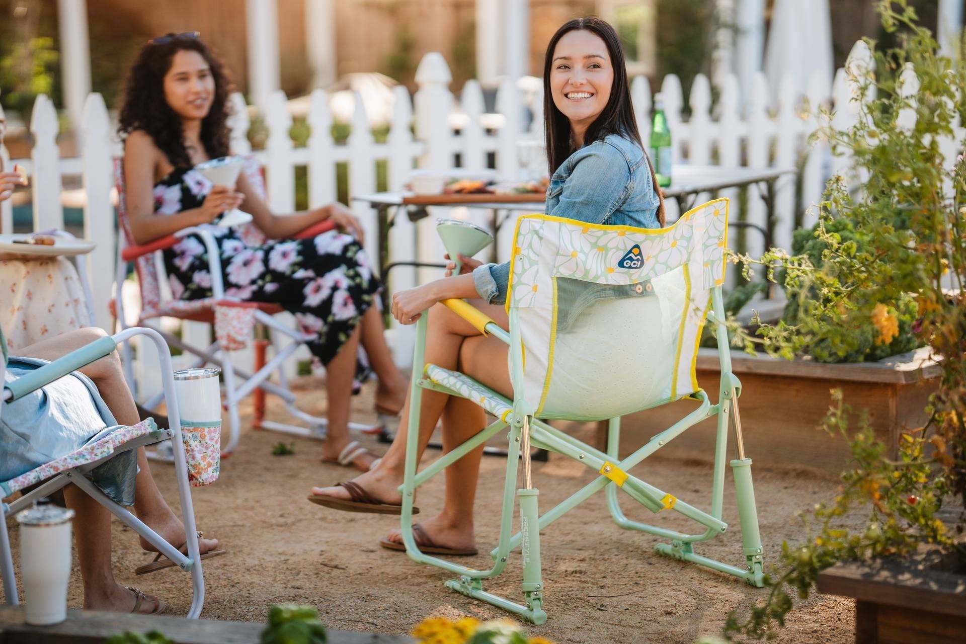 Freestyle Rocker Foldable Rocking Camp Chair, Pastel Green Floral